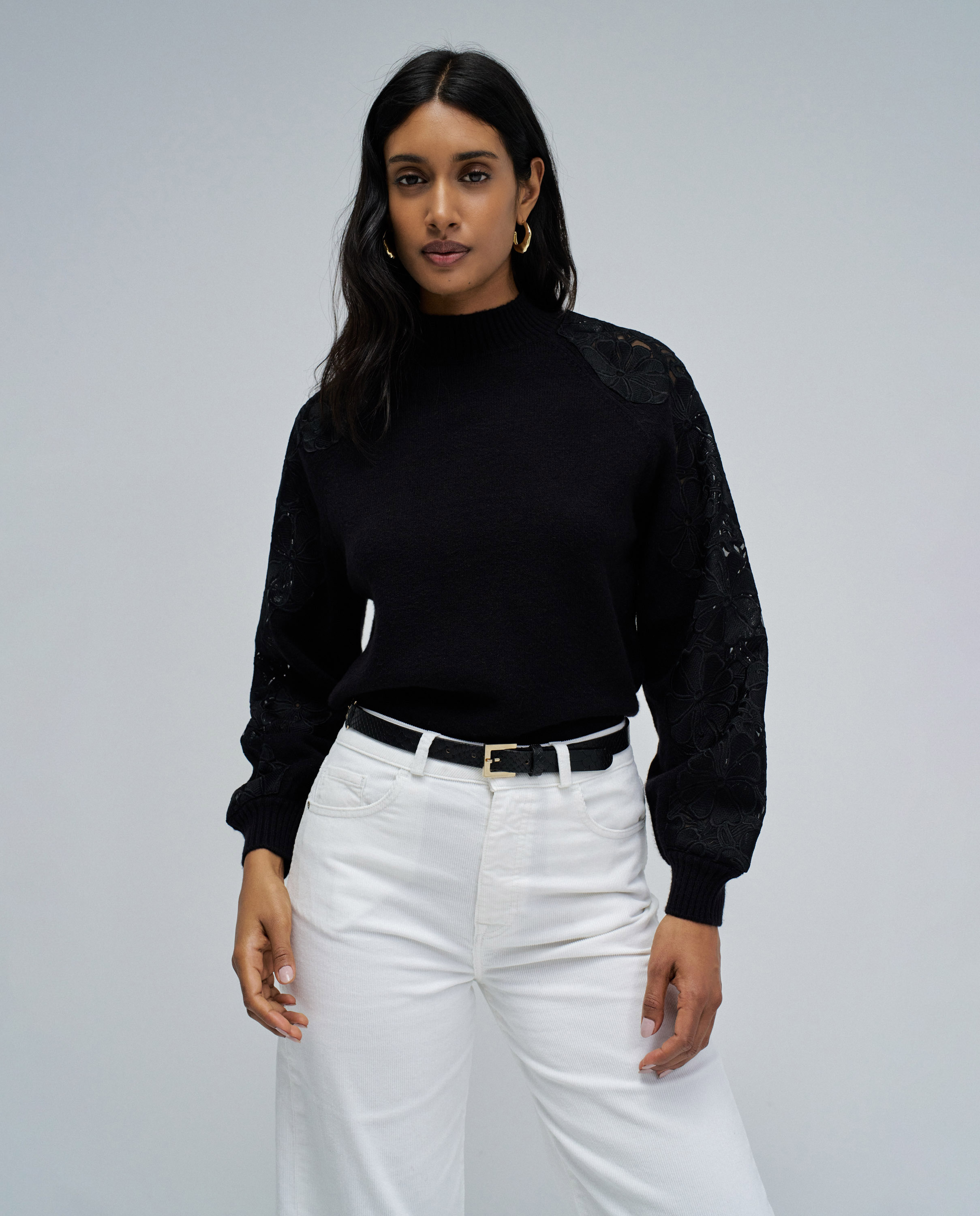 Jersey de mujer de punto con encaje - Salsa Jeans - Negro Negro-1