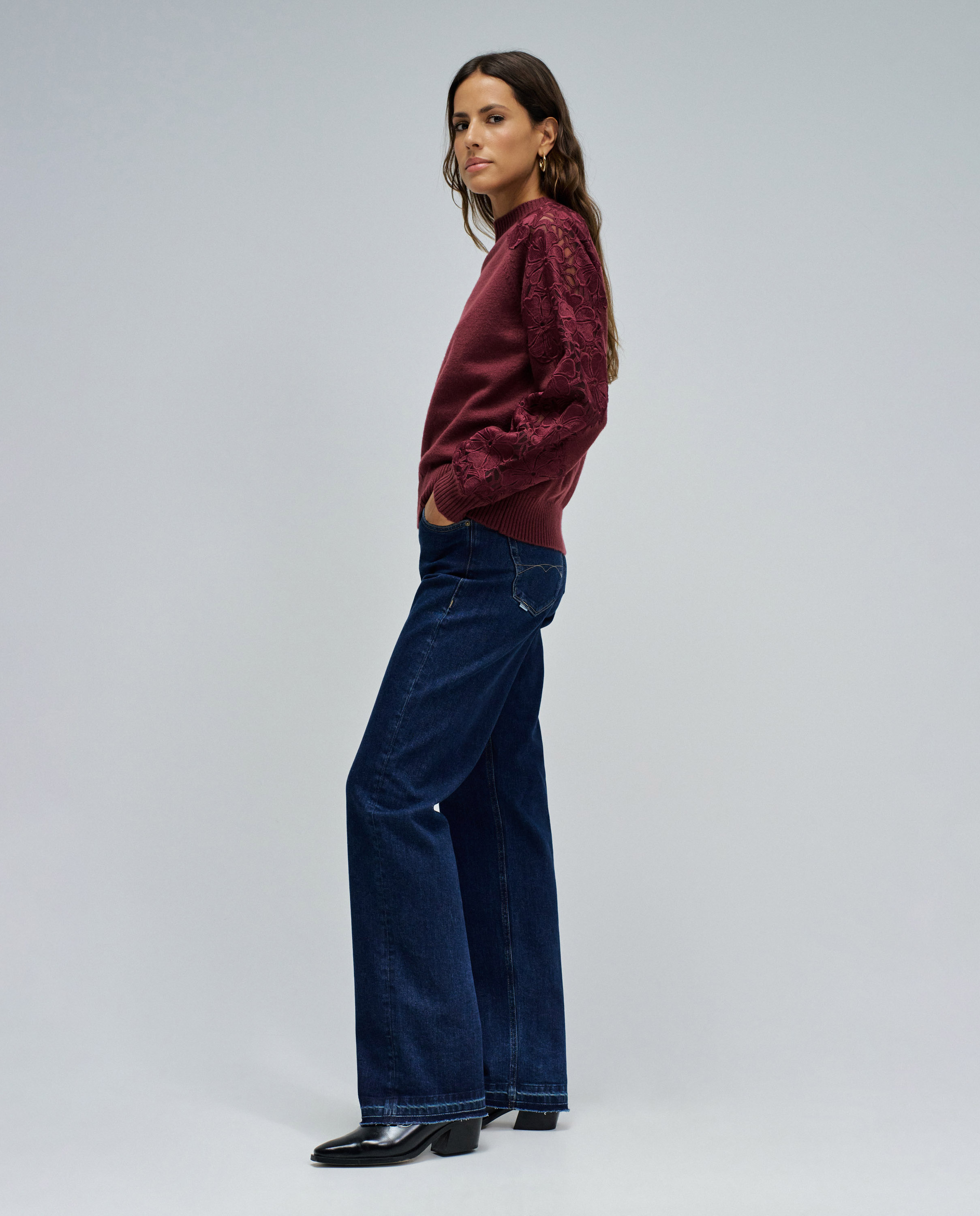 Jersey de mujer de punto con encaje - Salsa Jeans - Rojo Rojo-2