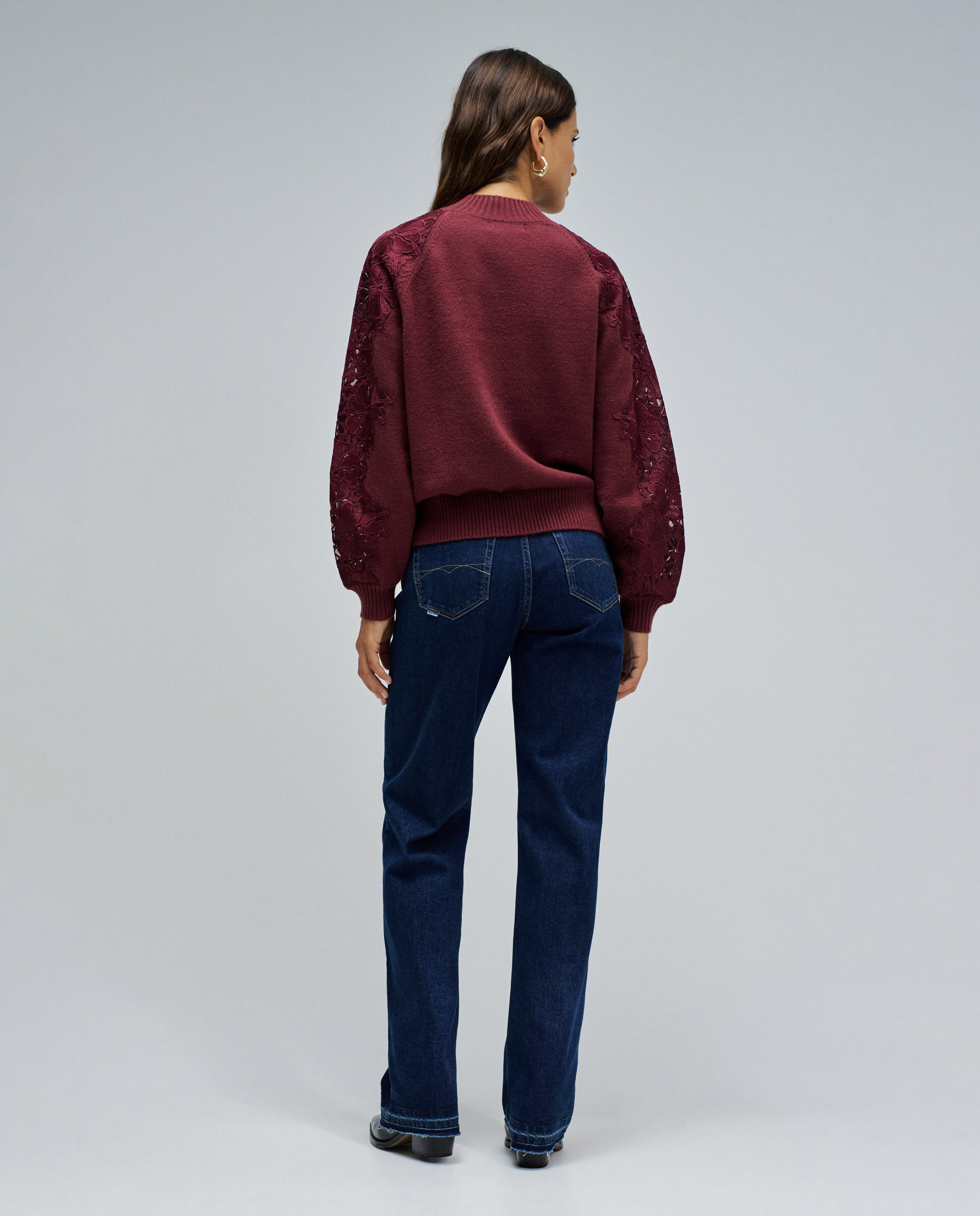 Jersey de mujer de punto con encaje - Salsa Jeans - Rojo Rojo-3