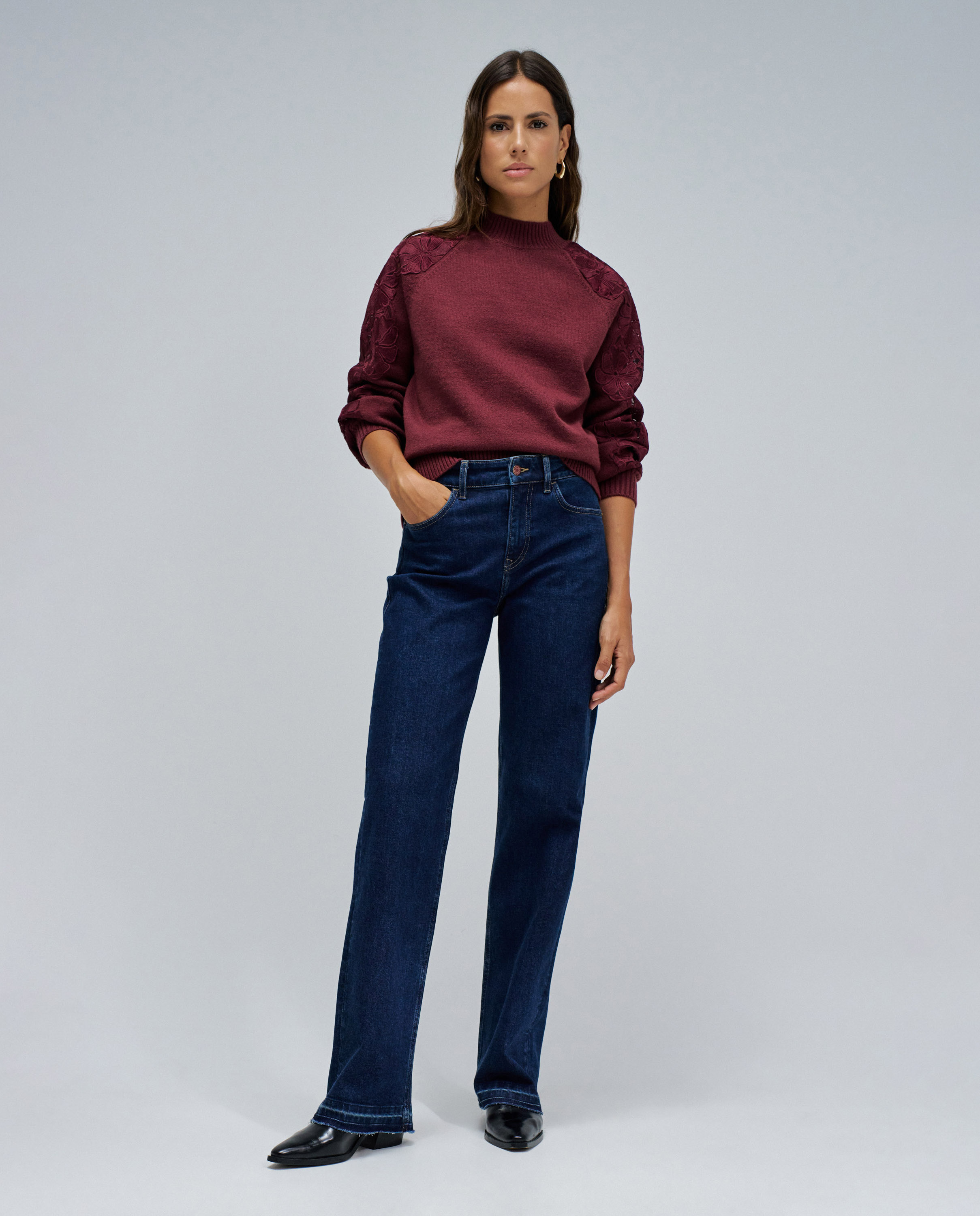 Jersey de mujer de punto con encaje - Salsa Jeans - Rojo Rojo-5