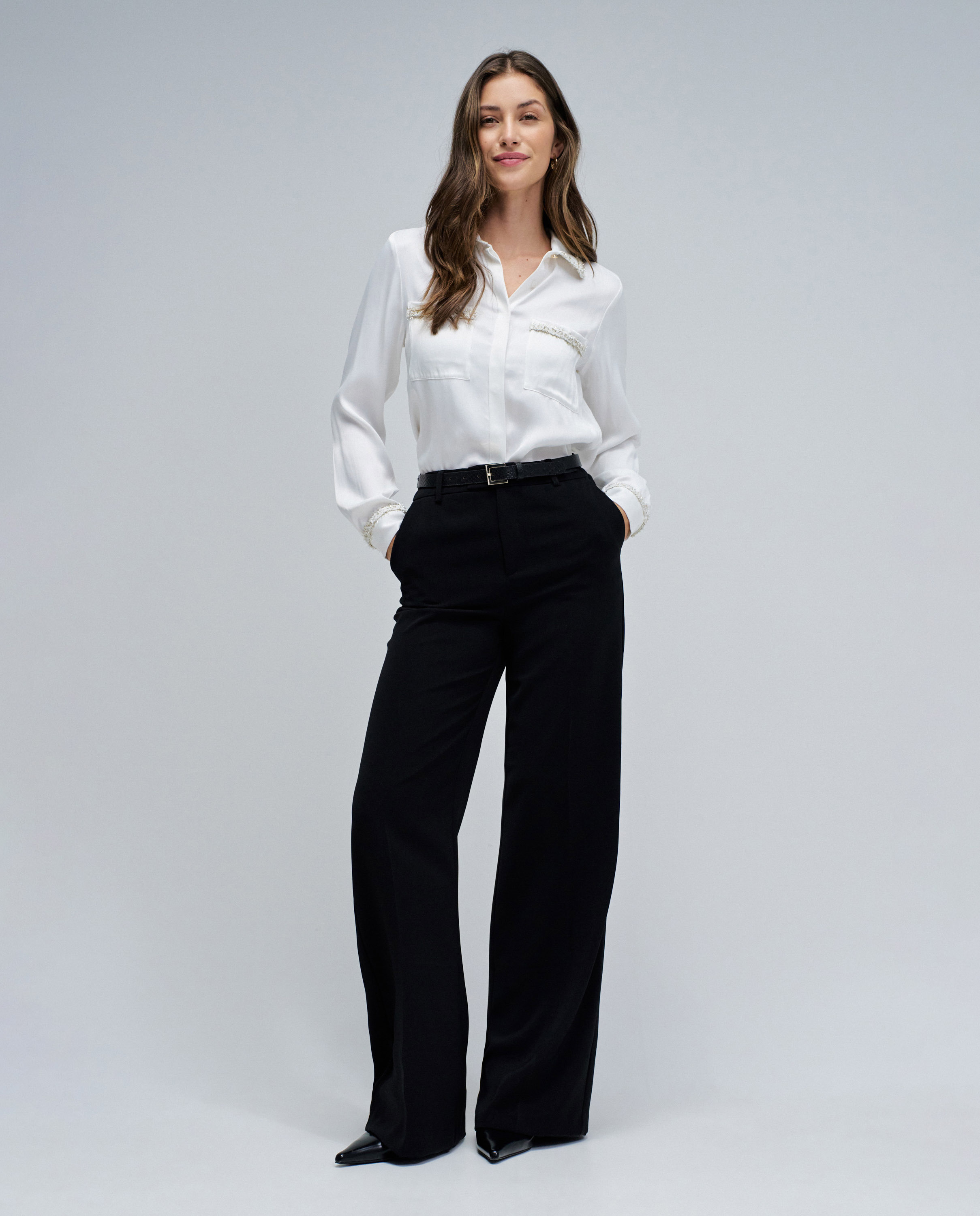 Camisa de mujer de satén en tweed - Salsa Jeans - Natural Natural-5