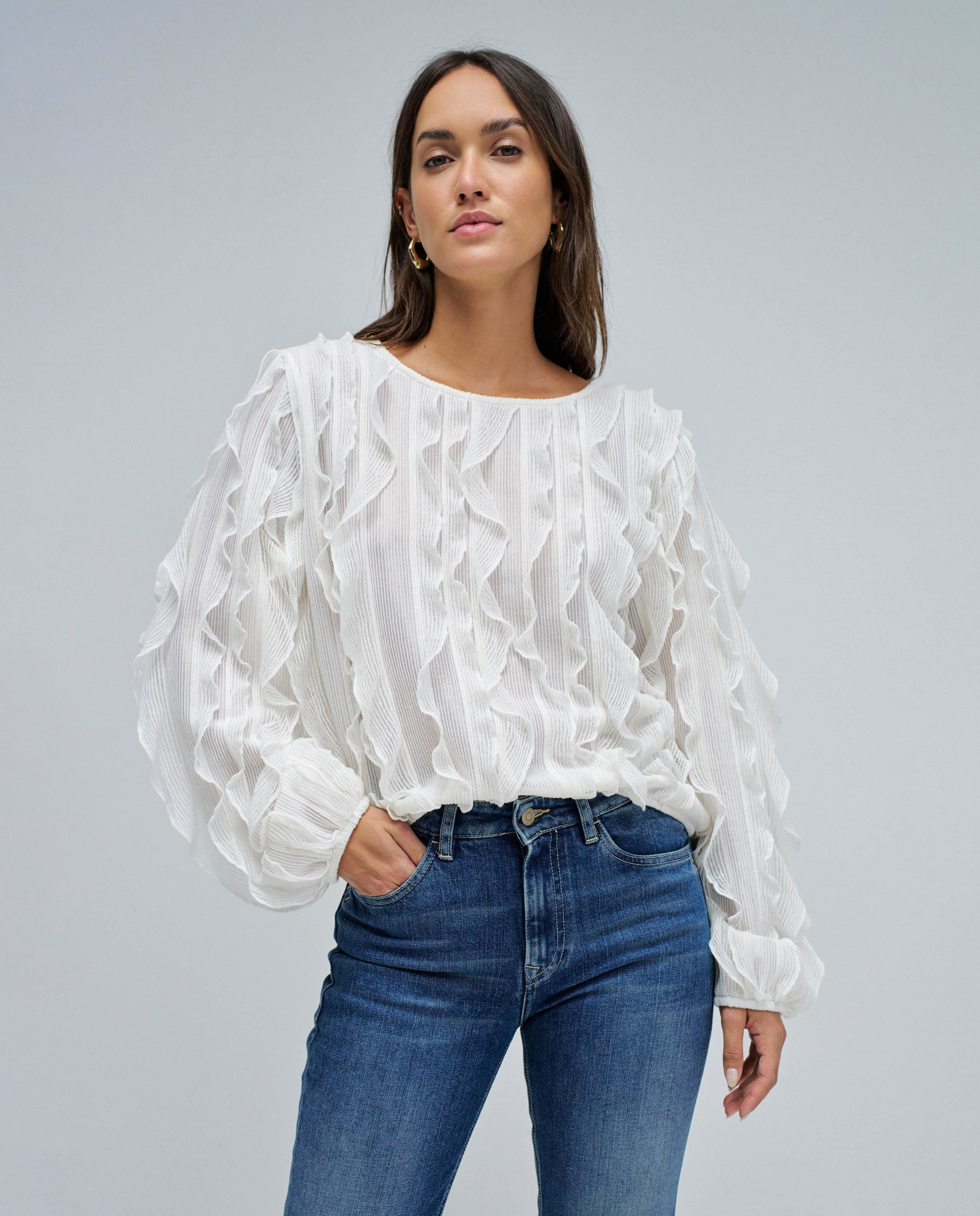 Imagen 1 de Blusa con volantes de mujer - Salsa Jeans - Crudo Crudo