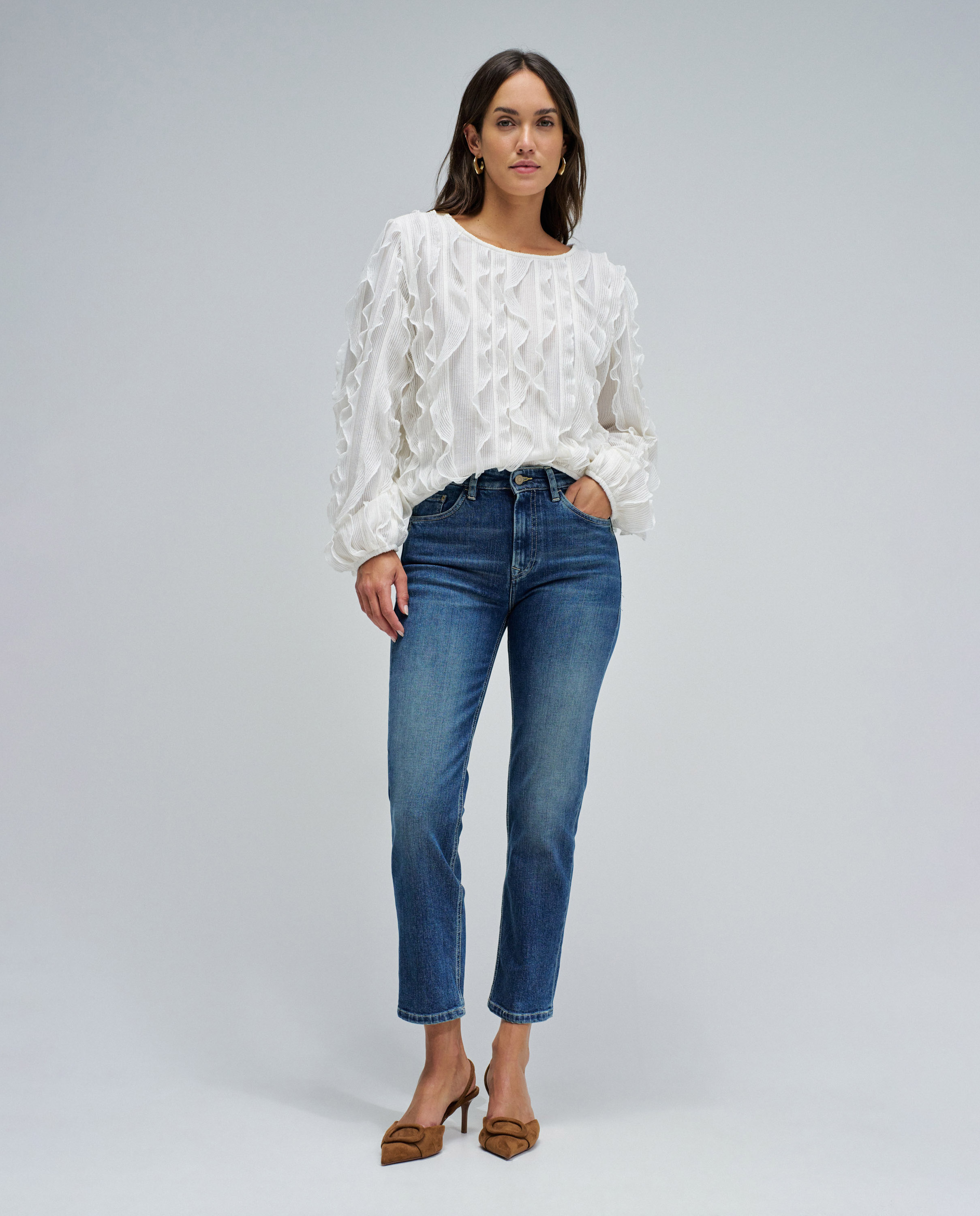 Imagen 5 de Blusa con volantes de mujer - Salsa Jeans - Crudo Crudo