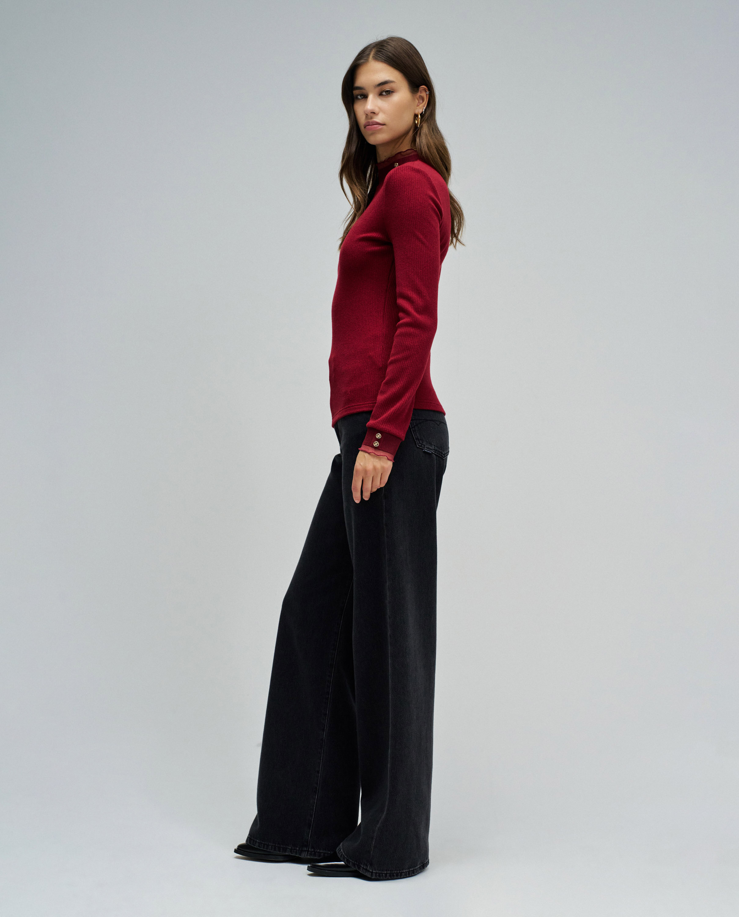 Jersey de mujer de punto con cuello de tul - Salsa Jeans - Rojo Rojo-2