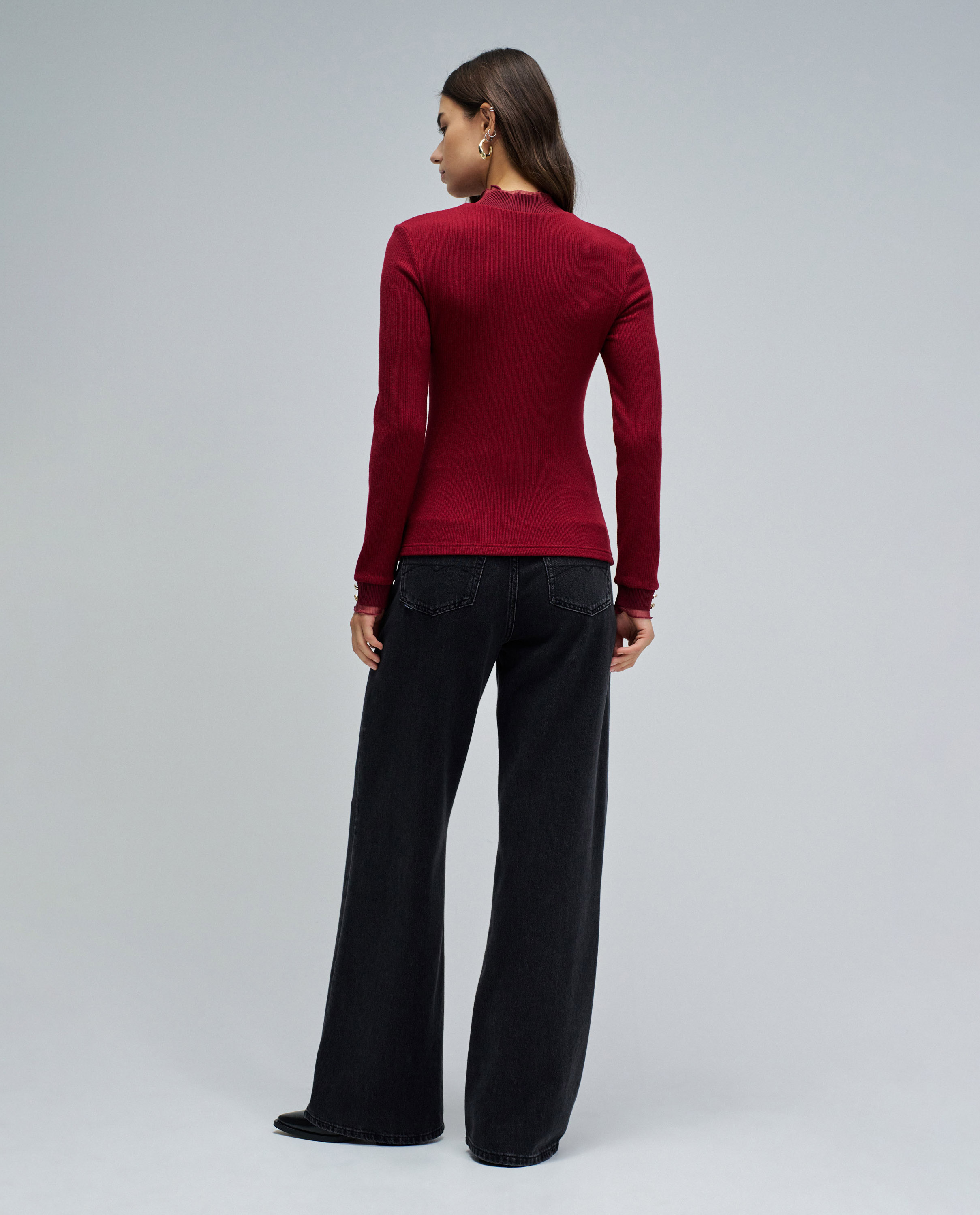 Jersey de mujer de punto con cuello de tul - Salsa Jeans - Rojo Rojo-3