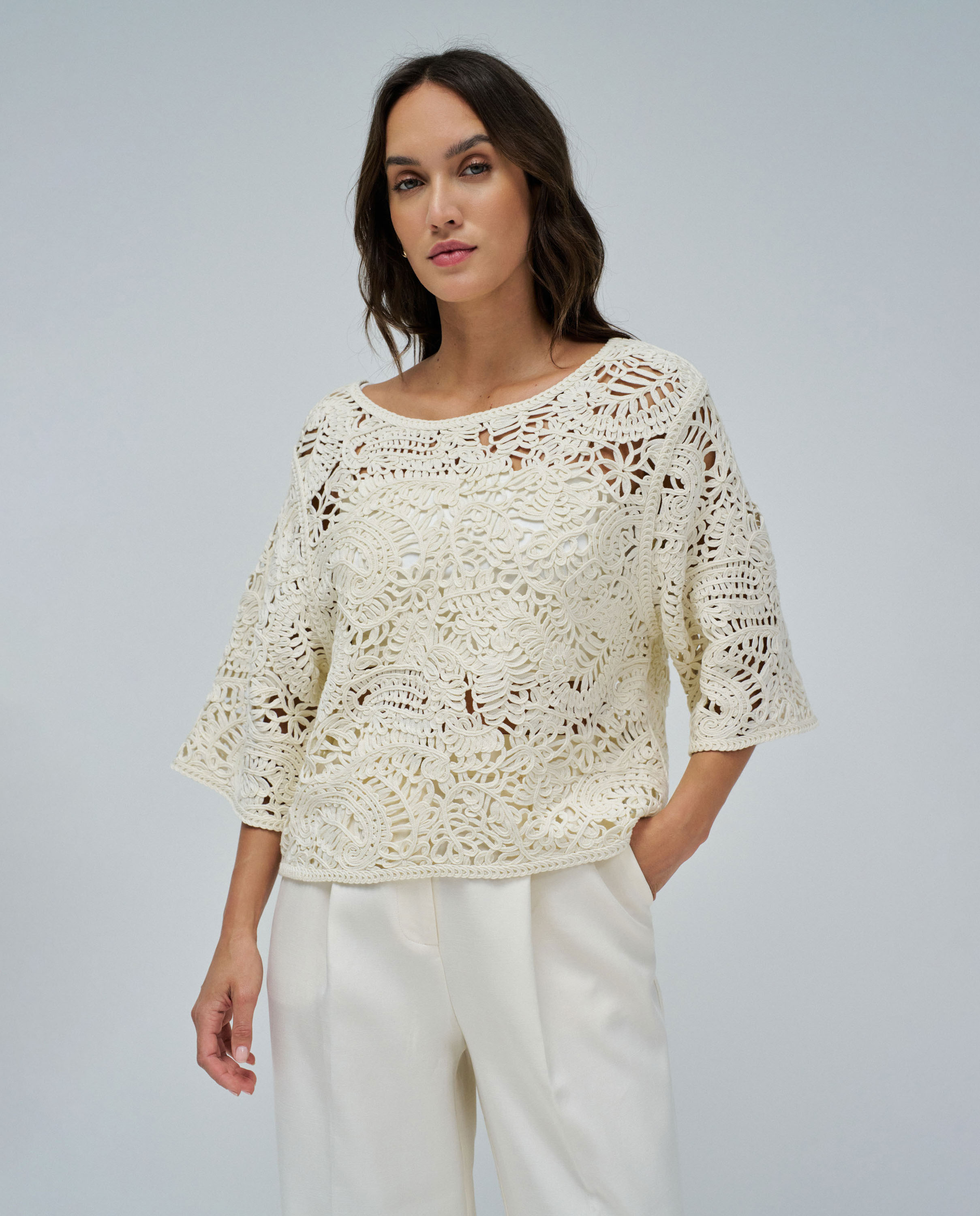 Sudadera de mujer de ganchillo - Salsa Jeans - Beige Beige-1