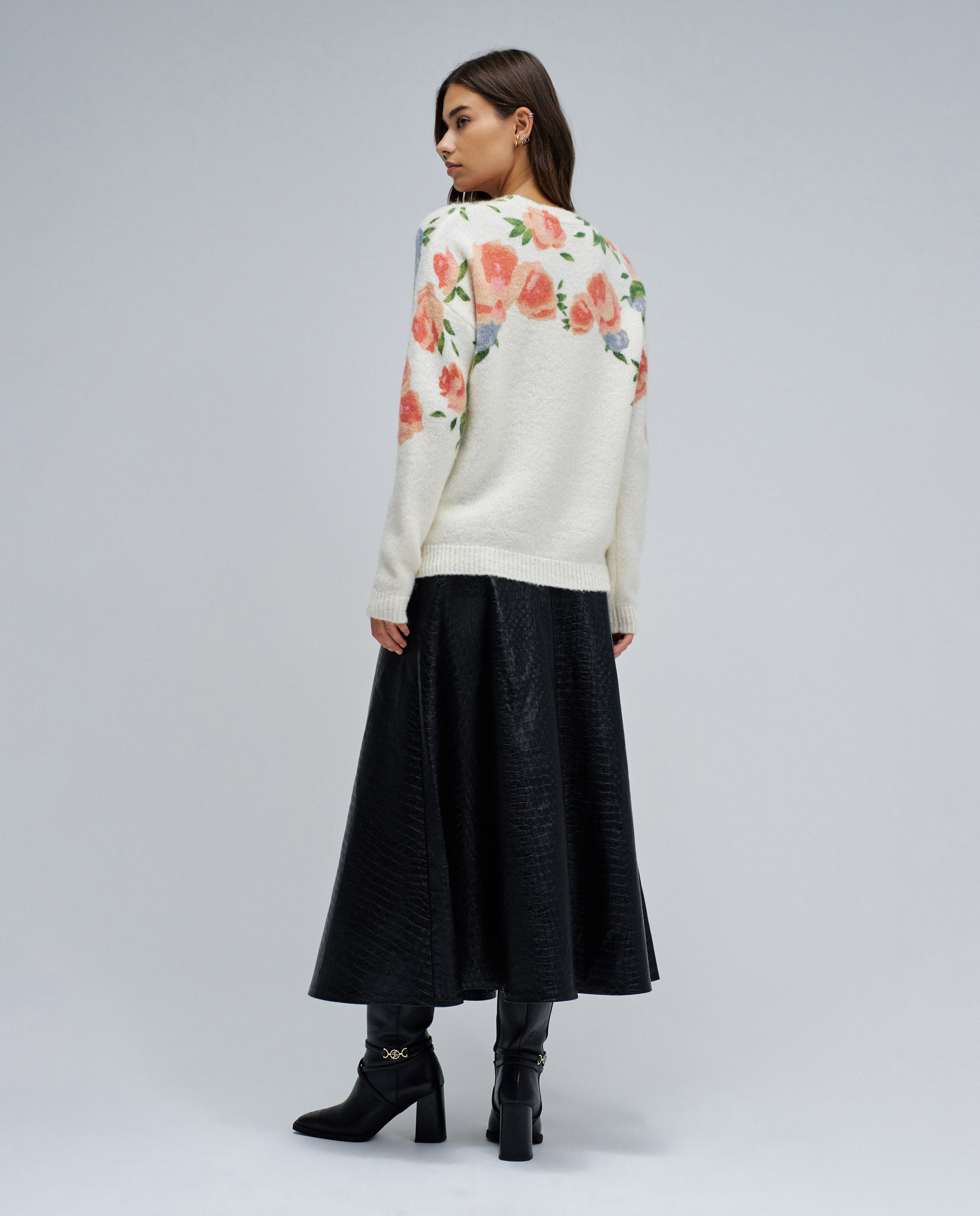 Sudadera de mujer de lana y ohair con estampado floral - Salsa Jeans - Crema Crema-3