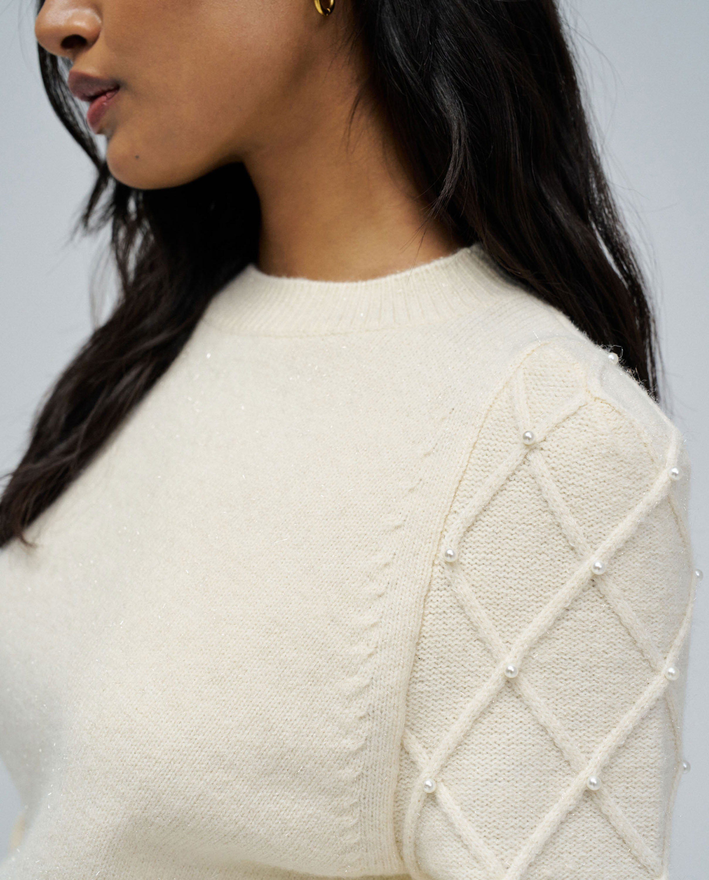 Imagen 4 de Jersey de mujer de punto con perlas - Salsa Jeans - Crema Crema