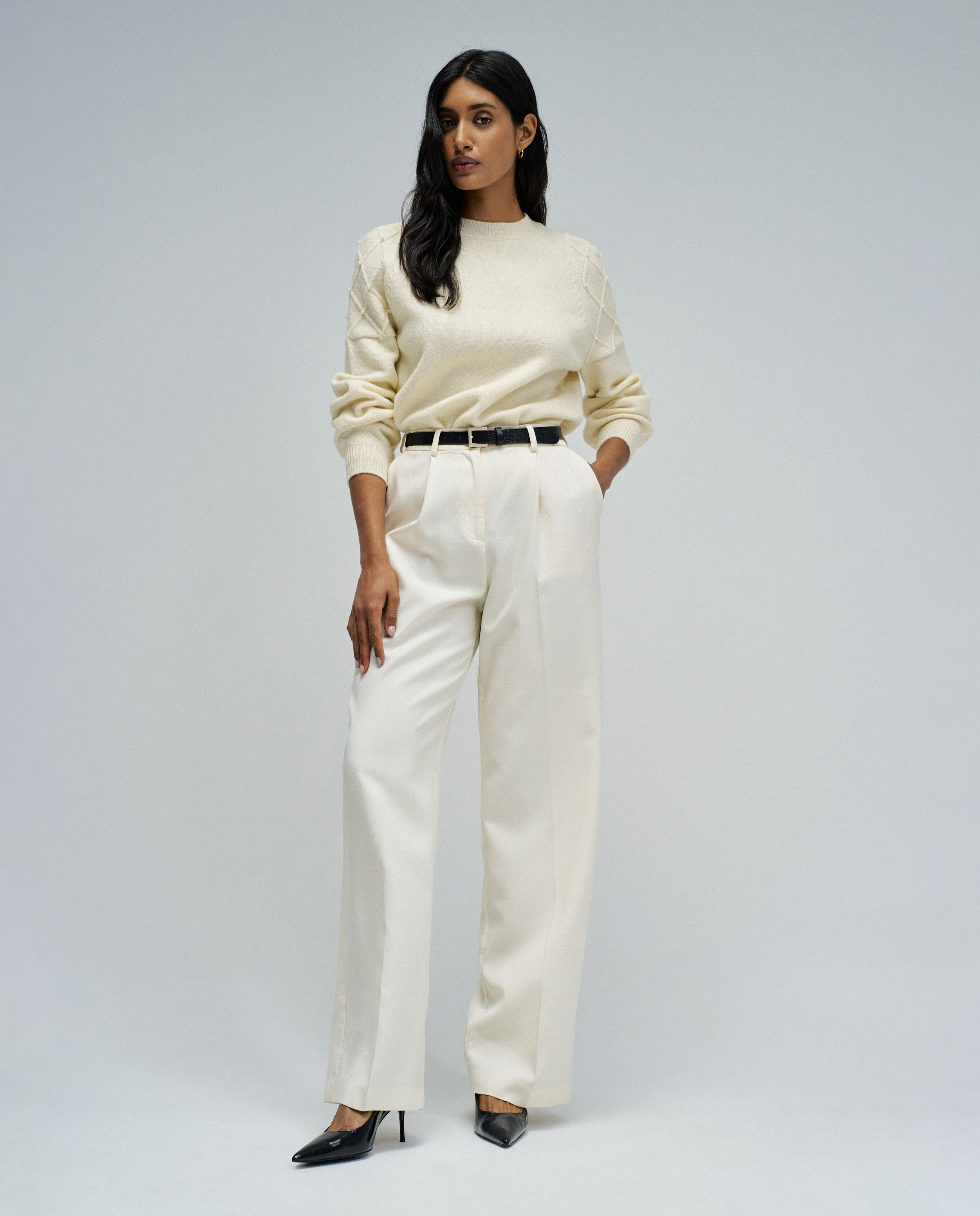 Imagen 5 de Jersey de mujer de punto con perlas - Salsa Jeans - Crema Crema