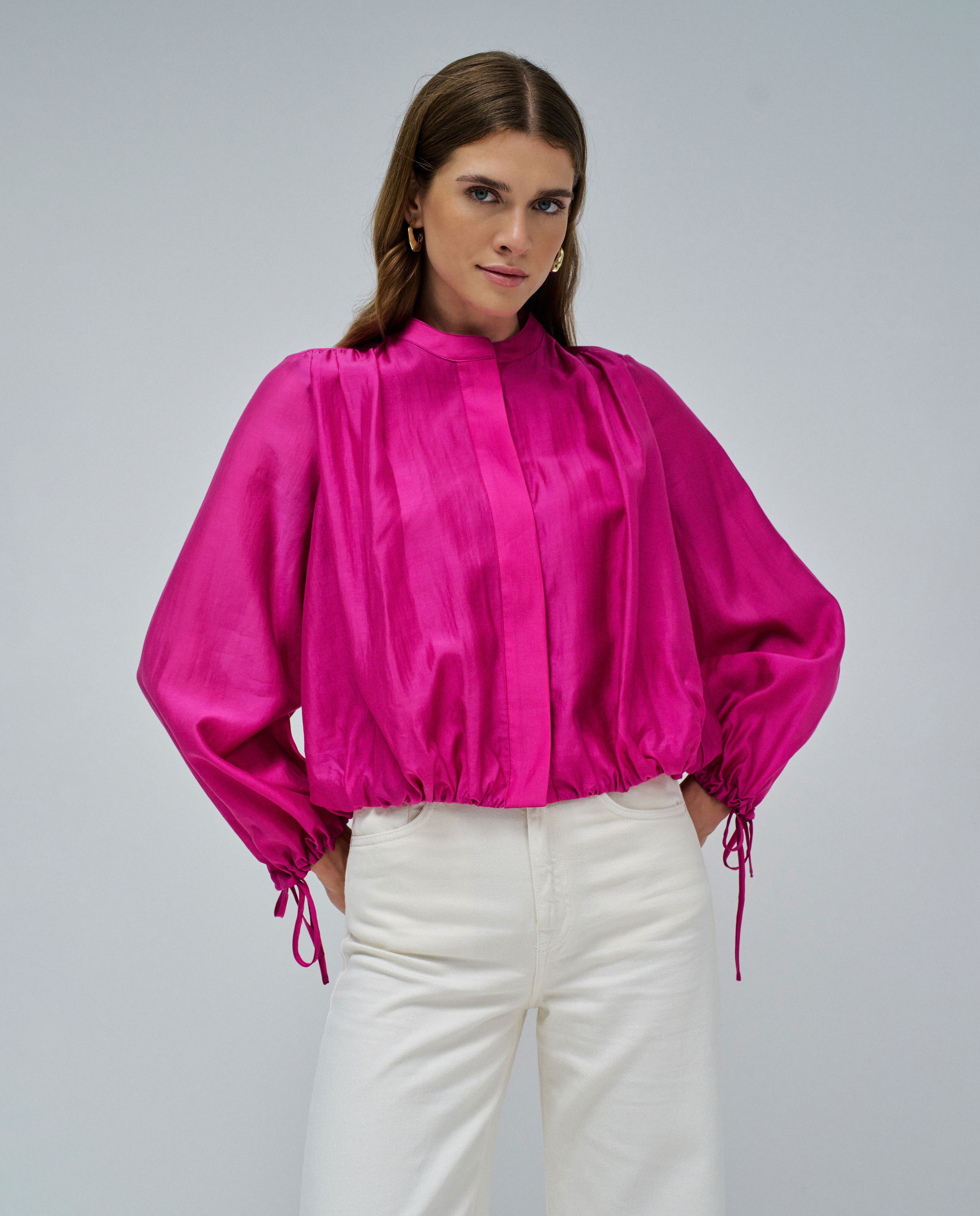 Blusa con mangas abullonadas de mujer - Salsa Jeans - Rosa chicle Rosa chicle-1