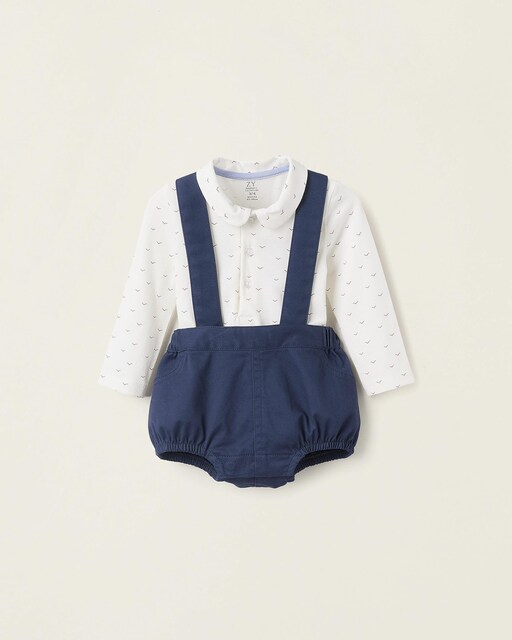Imagen 0 de Conjunto de bebé niño de body de manga larga y short con tirantes