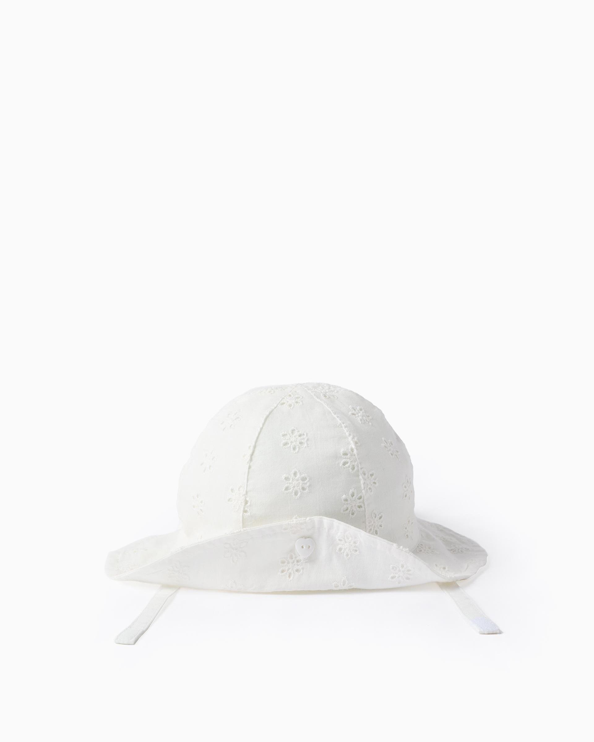 Imagen 0 de Sombrero de bebé niña bordado ingles con cintas Blanco