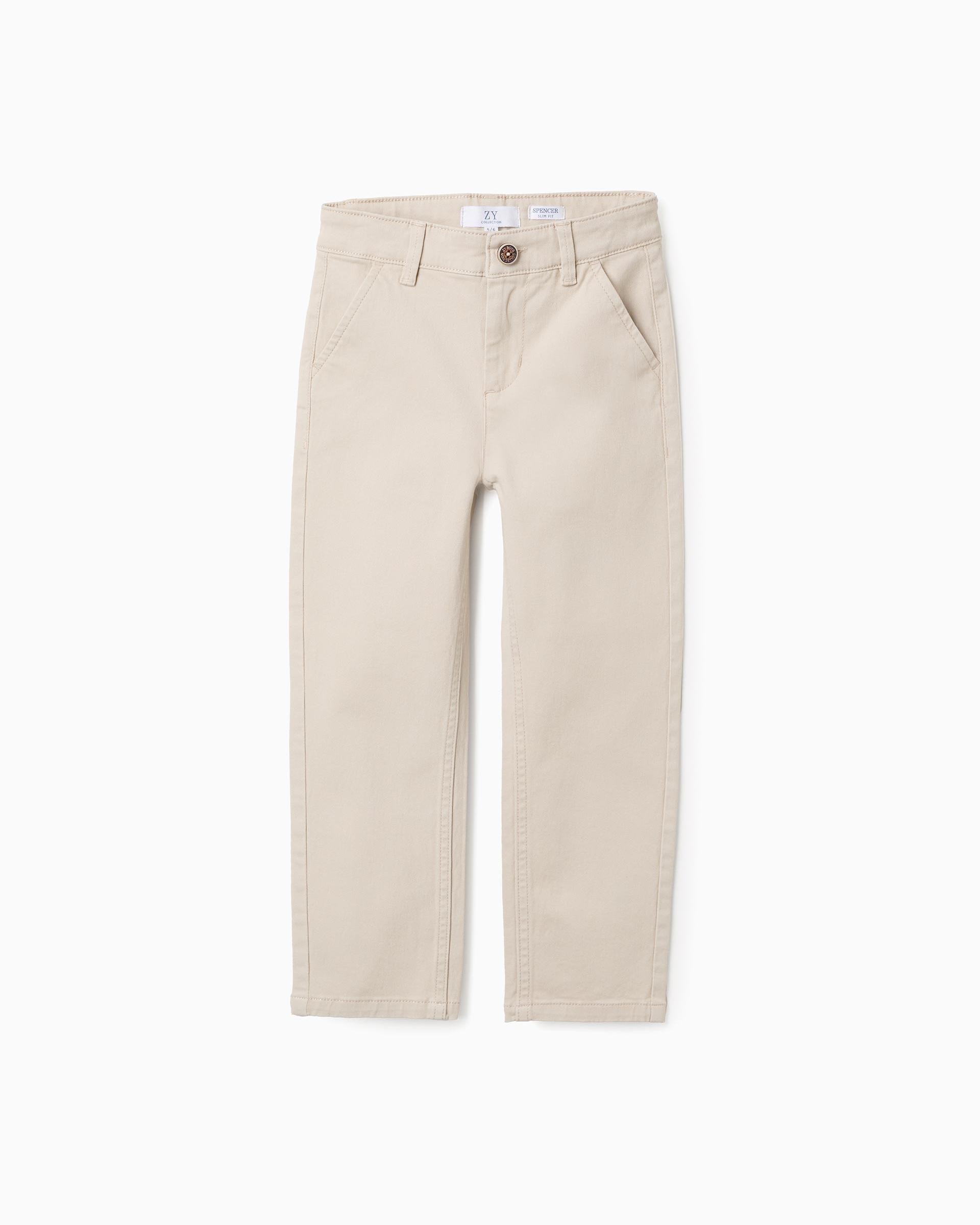 Pantálon chino de niño de sarga slim fit - Zippy - Beige Beige-1