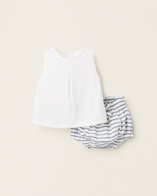 Imagen 0 de Conjunto de bebé niña 100% algodón con blusón y cubrepañal