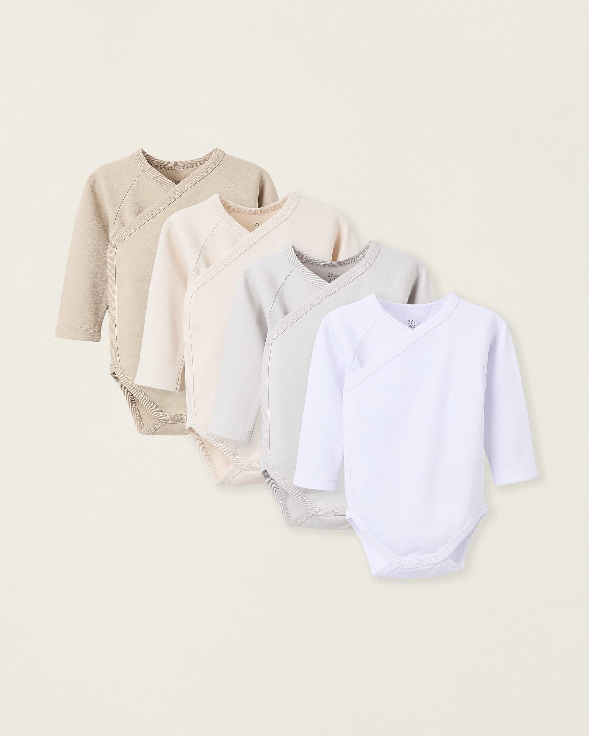 Imagen 0 de Pack de 4 bodies de bebé 100% algodón lisos cruzados Multicolor