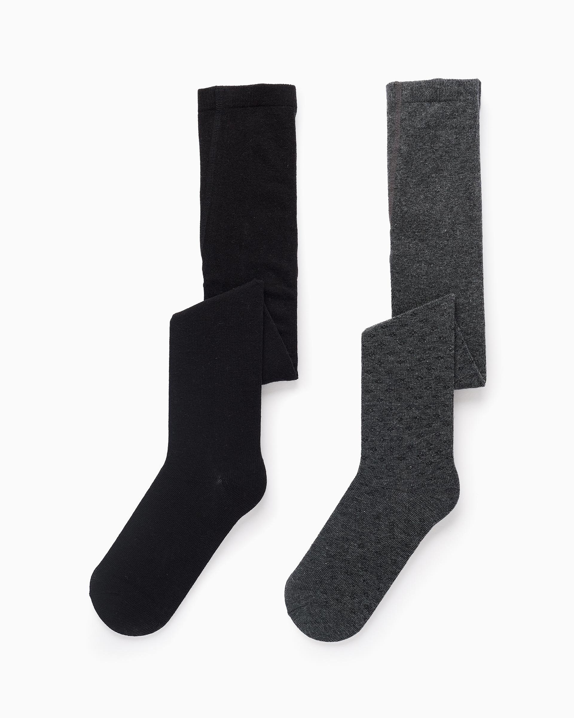 Pack de 2 leotardos de niña lisos - Zippy - Negro / Gris Negro / Gris-1