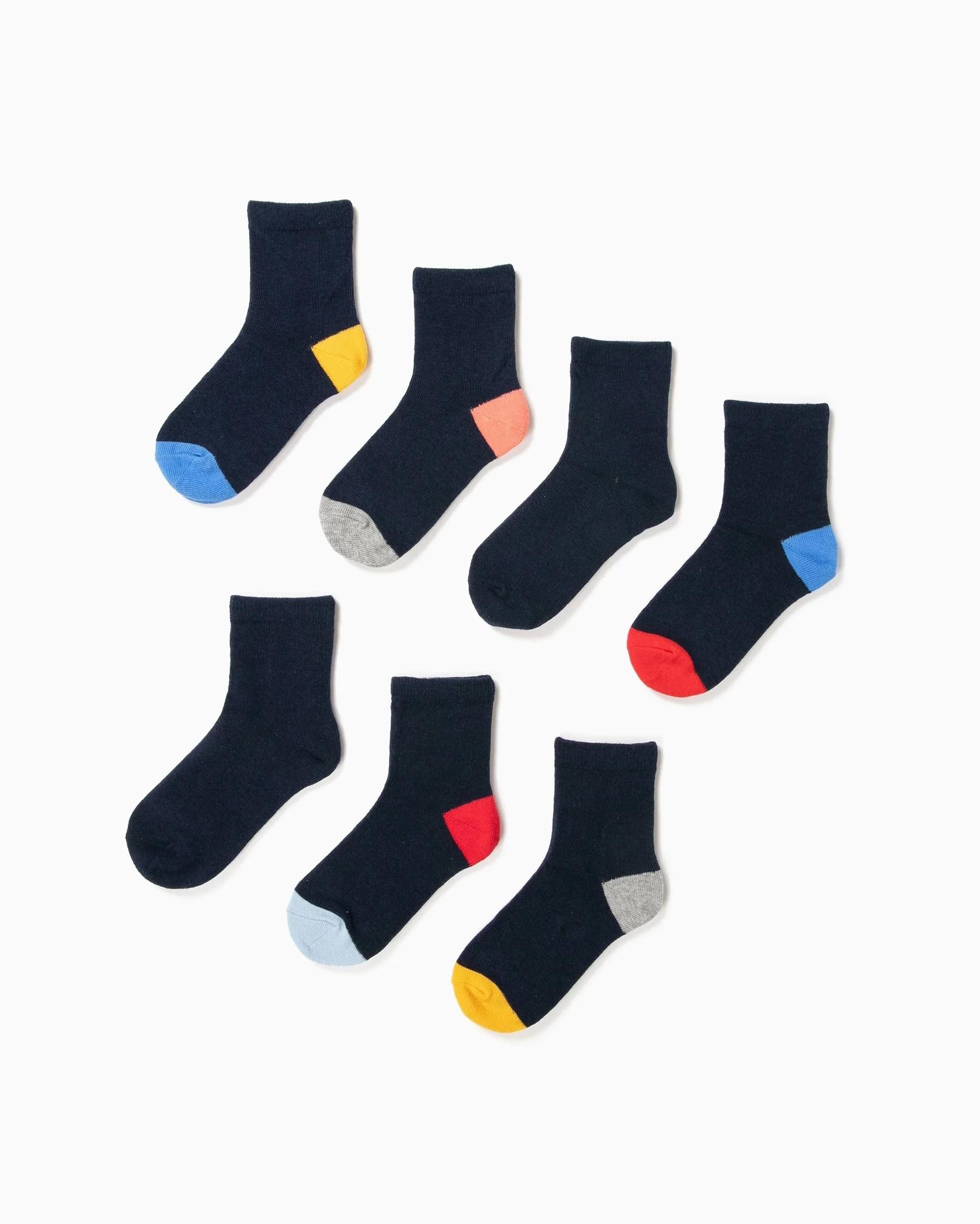 Pack de 7 calcetines de niño talón y puntera a contraste - Zippy - Azul marino Azul marino-1