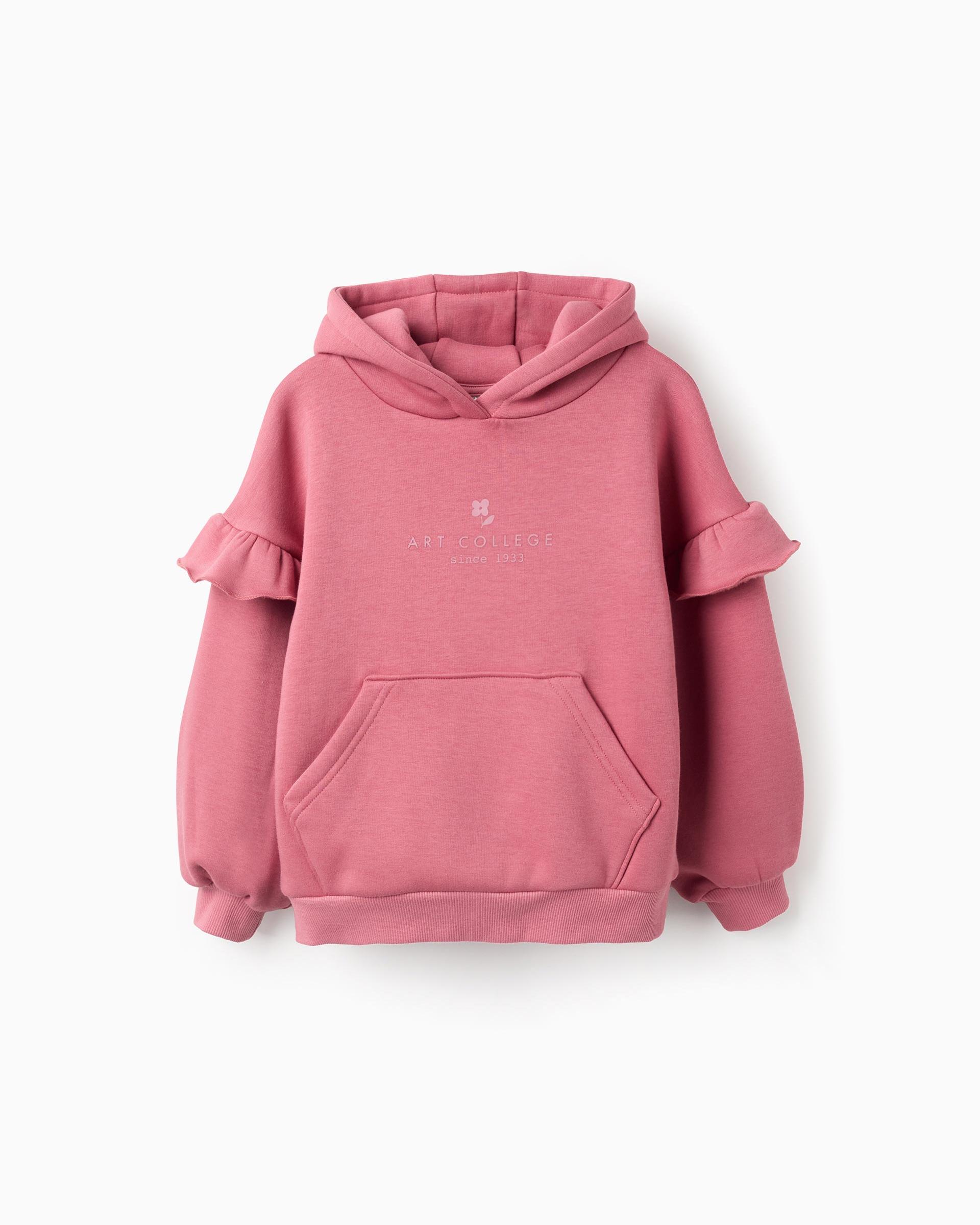 Sudadera de niña en tejido polar térmico con capucha y volantes
