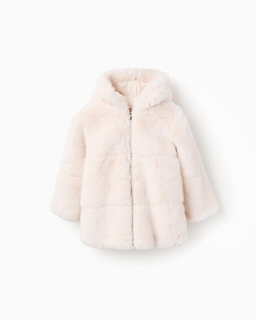 Imagen 0 de Chaqueta de niña larga de pelo sintético con capucha