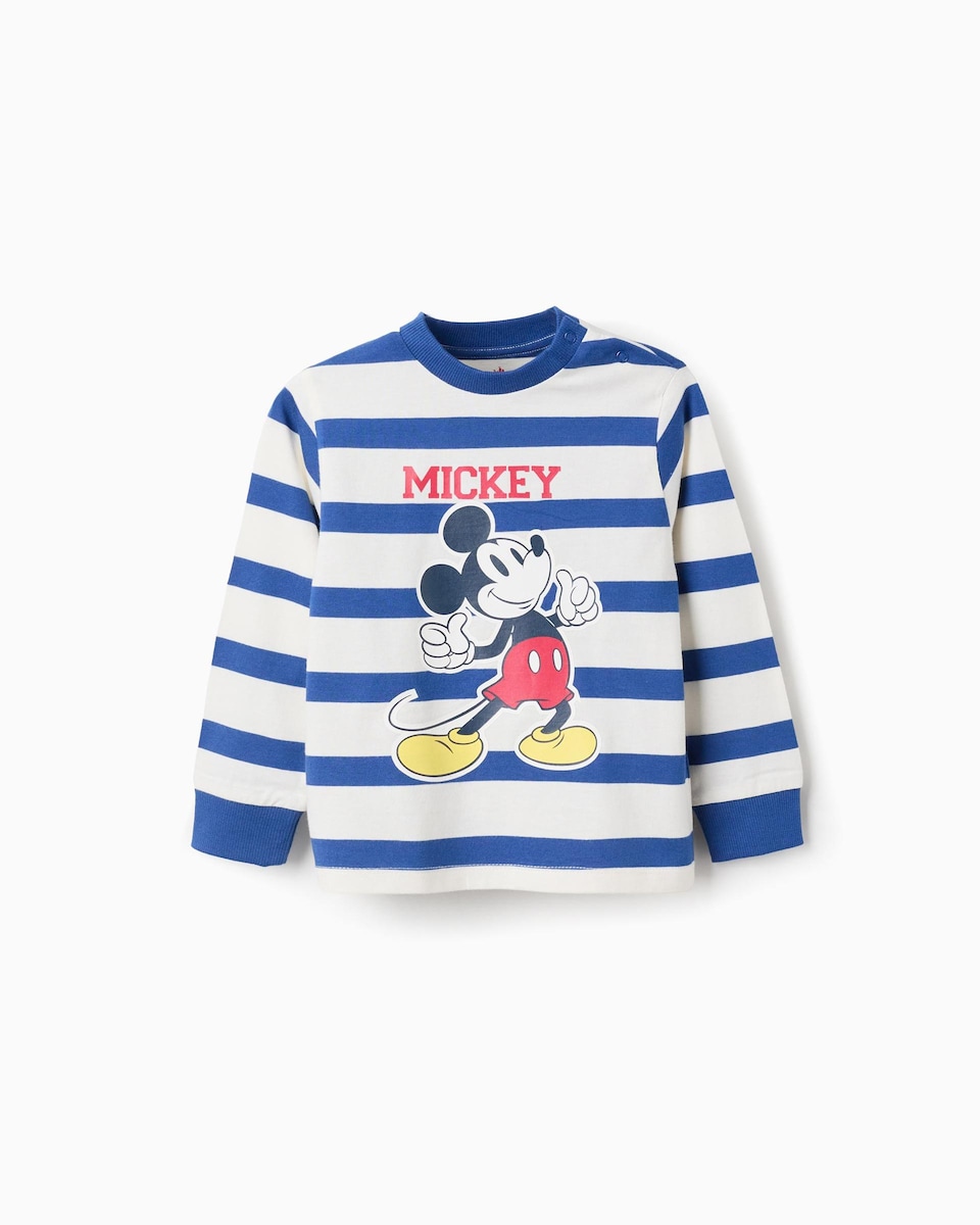 Camiseta de bebé niño 100% algodón a rayas y con motivo Mickey Azul / Blanco-1