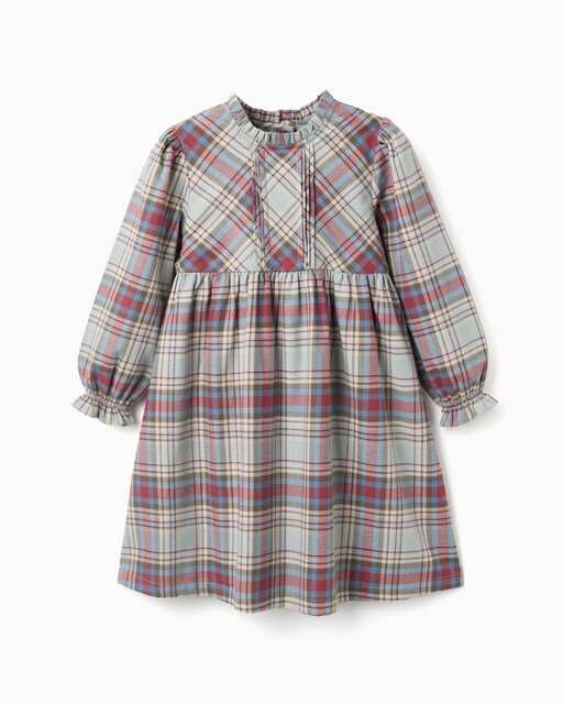 Imagen 0 de Vestido de niña 100% algodón con volantes y motivo de cuadros