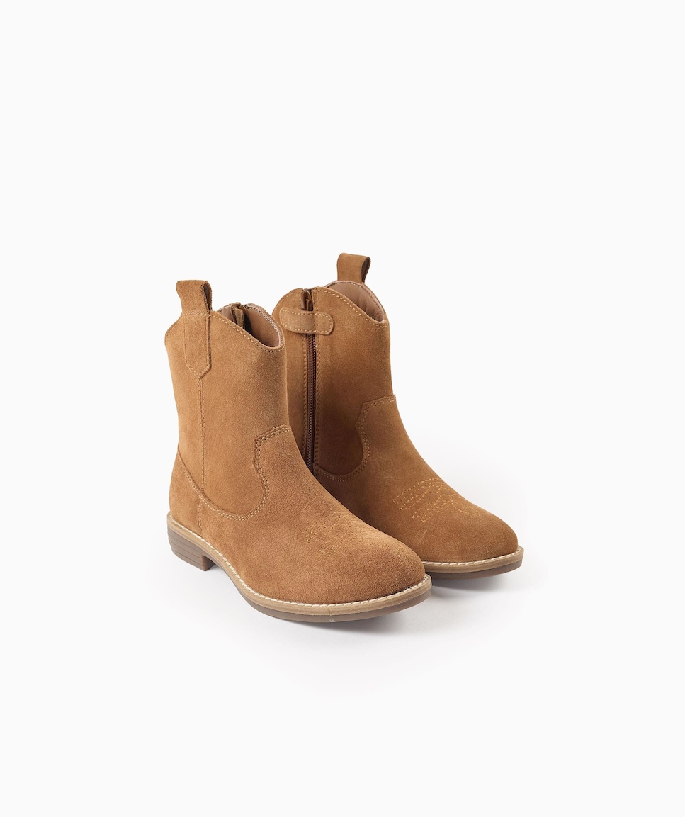 Botas de niña de piel vaqueras Rosa-3