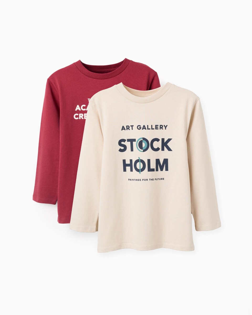 Pack de 2 camisetas de niño 100% algodón con estampado frontal Gris claro-1