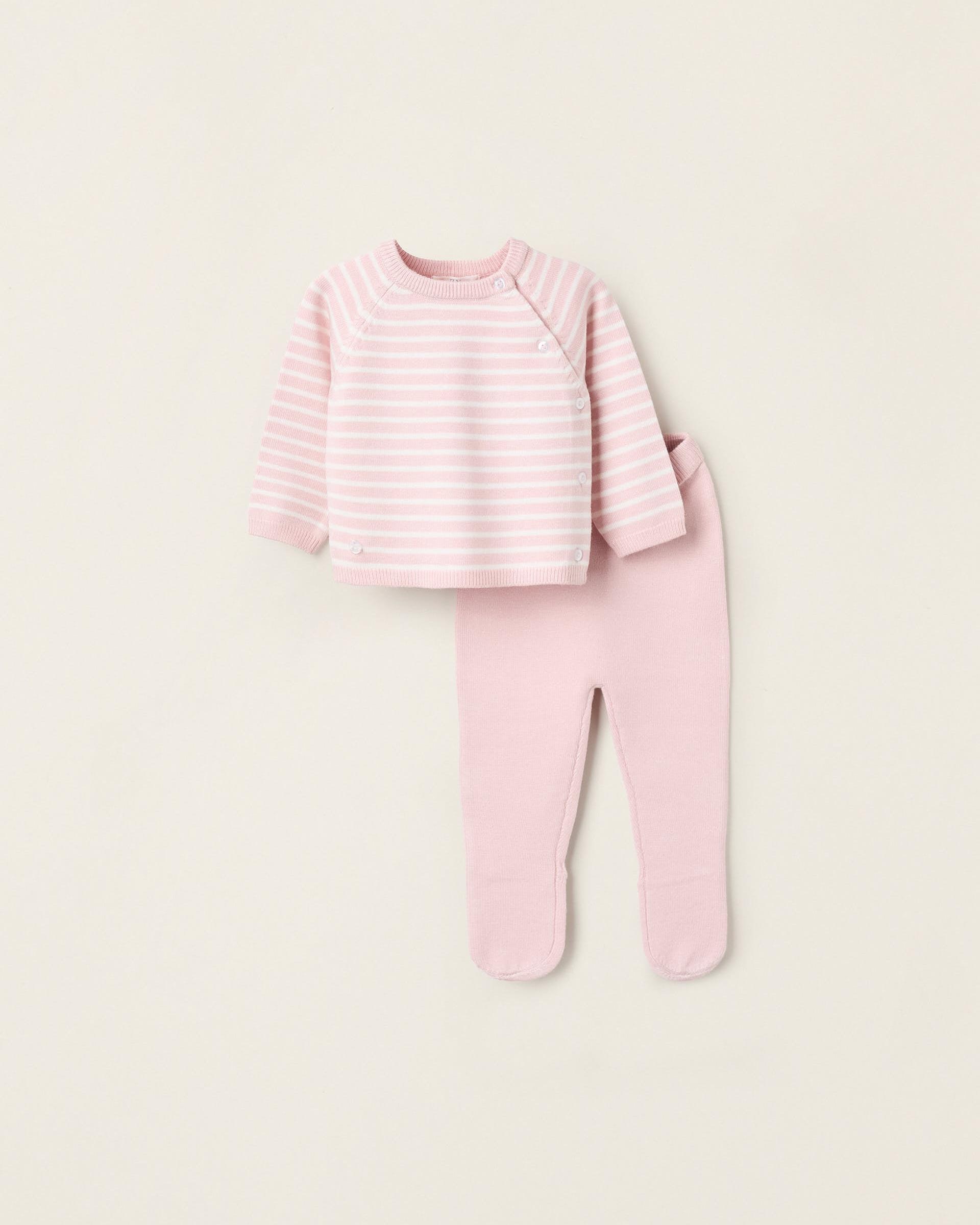 Conjunto de bebé de punto a rayas - Zippy - Rosa Rosa-1
