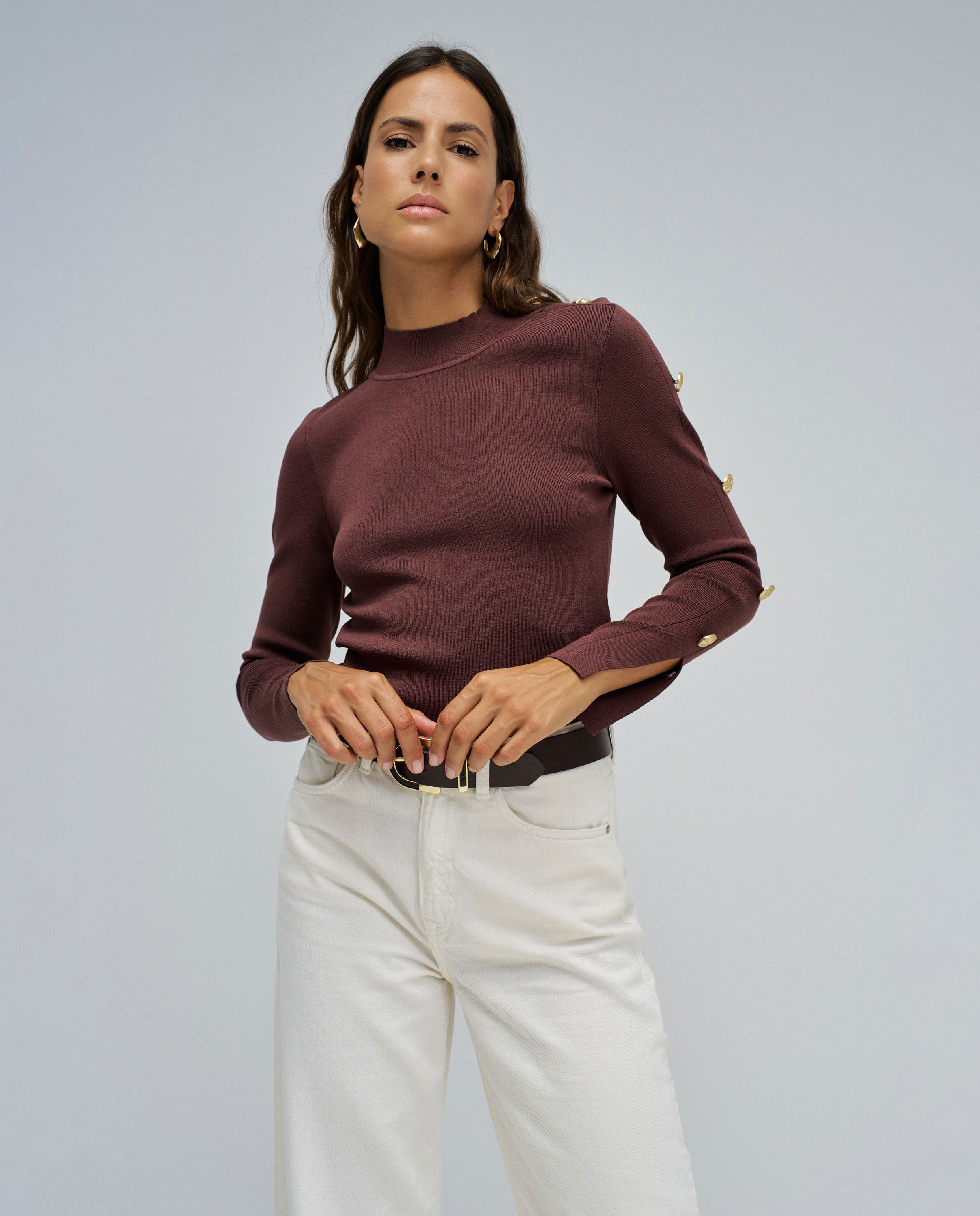 Jersey de mujer de punto con botones dorados - Salsa Jeans - Camel Camel-1