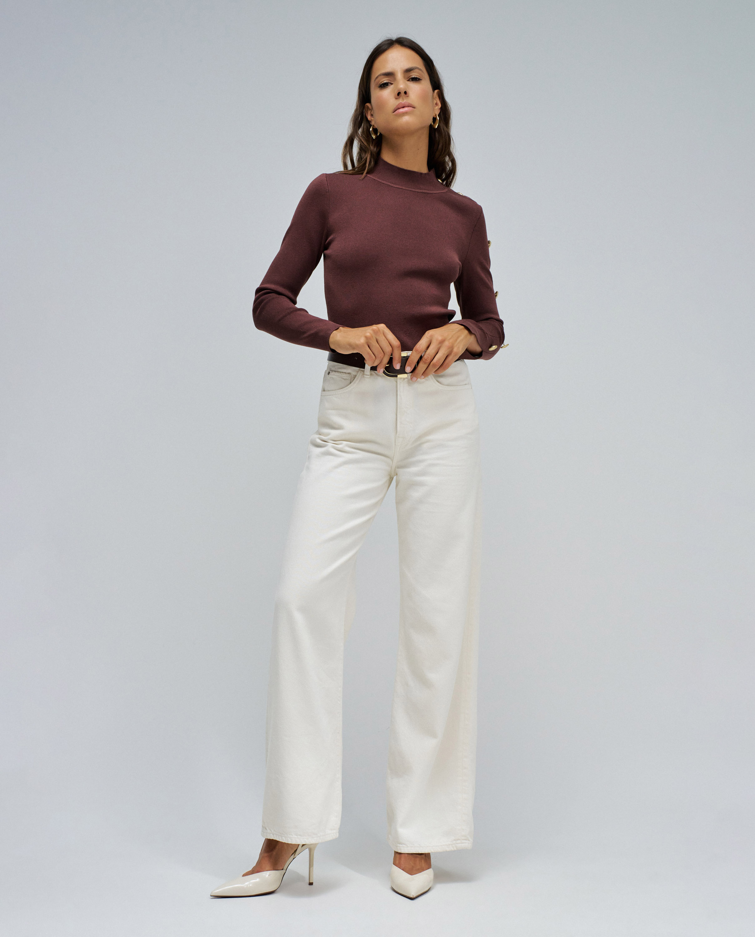 Jersey de mujer de punto con botones dorados - Salsa Jeans - Camel Camel-5