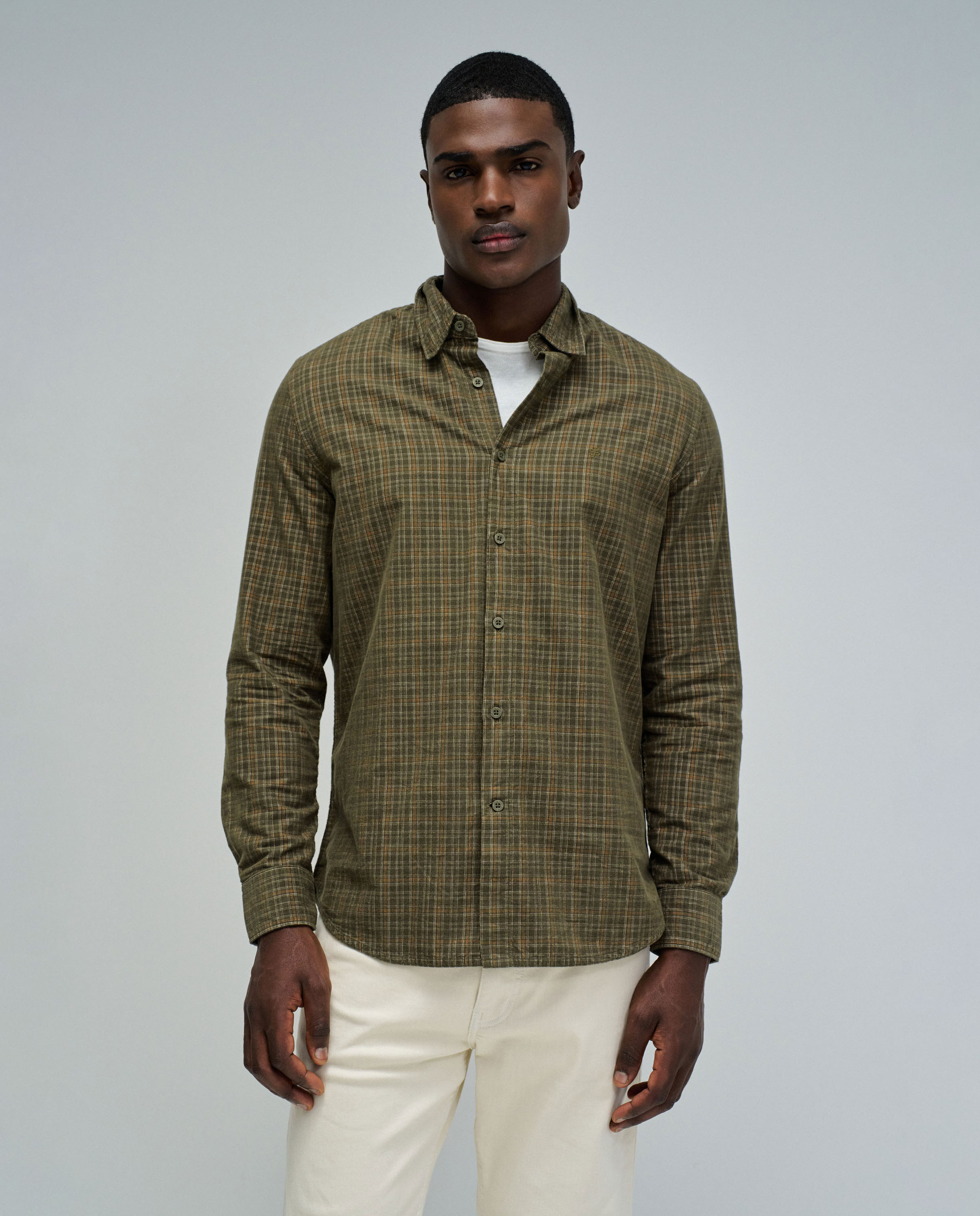 Camisa de hombre de bombazina a cuadros - Salsa Jeans - Verde Oliva Verde Oliva-1