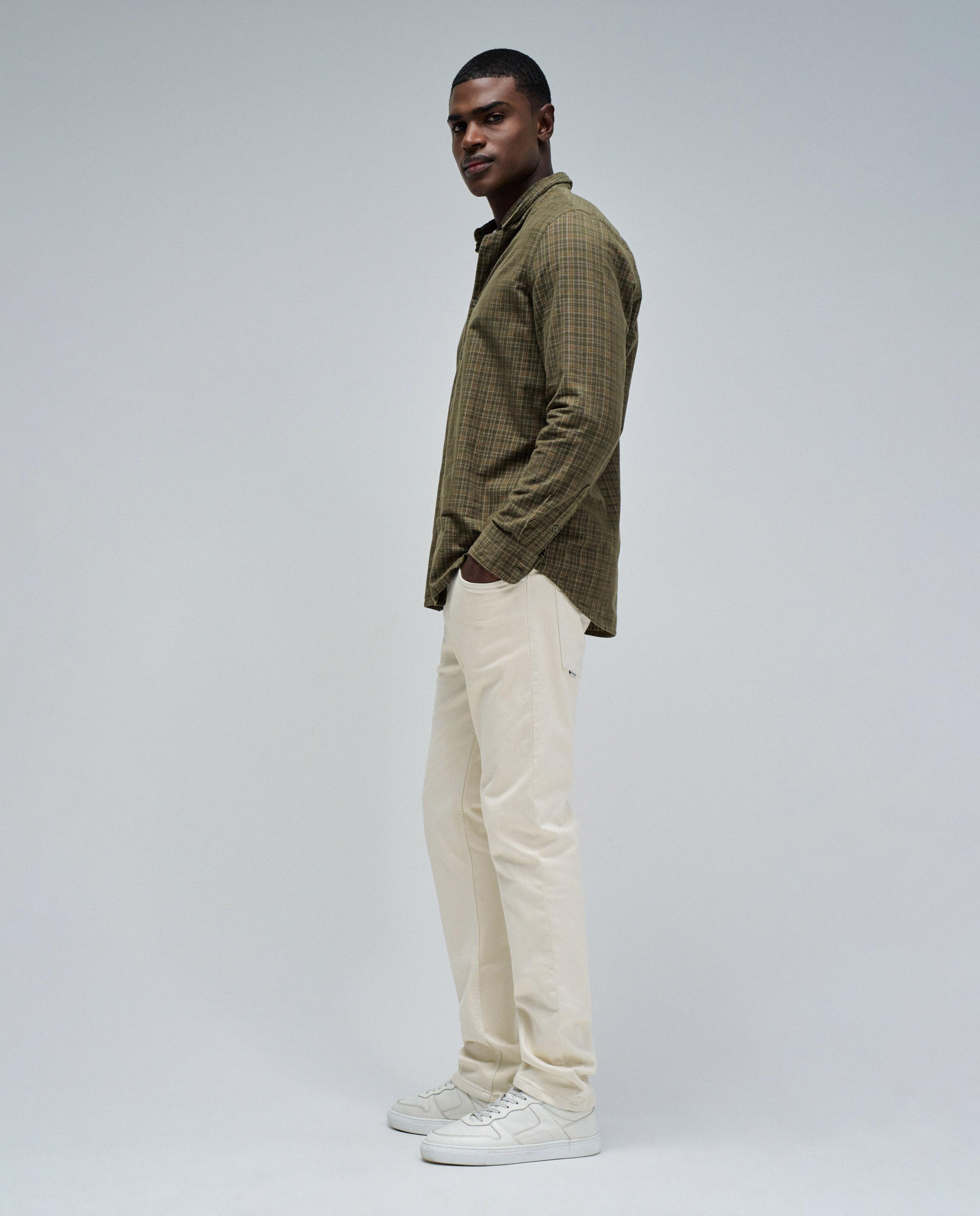 Camisa de hombre de bombazina a cuadros - Salsa Jeans - Verde Oliva Verde Oliva-2