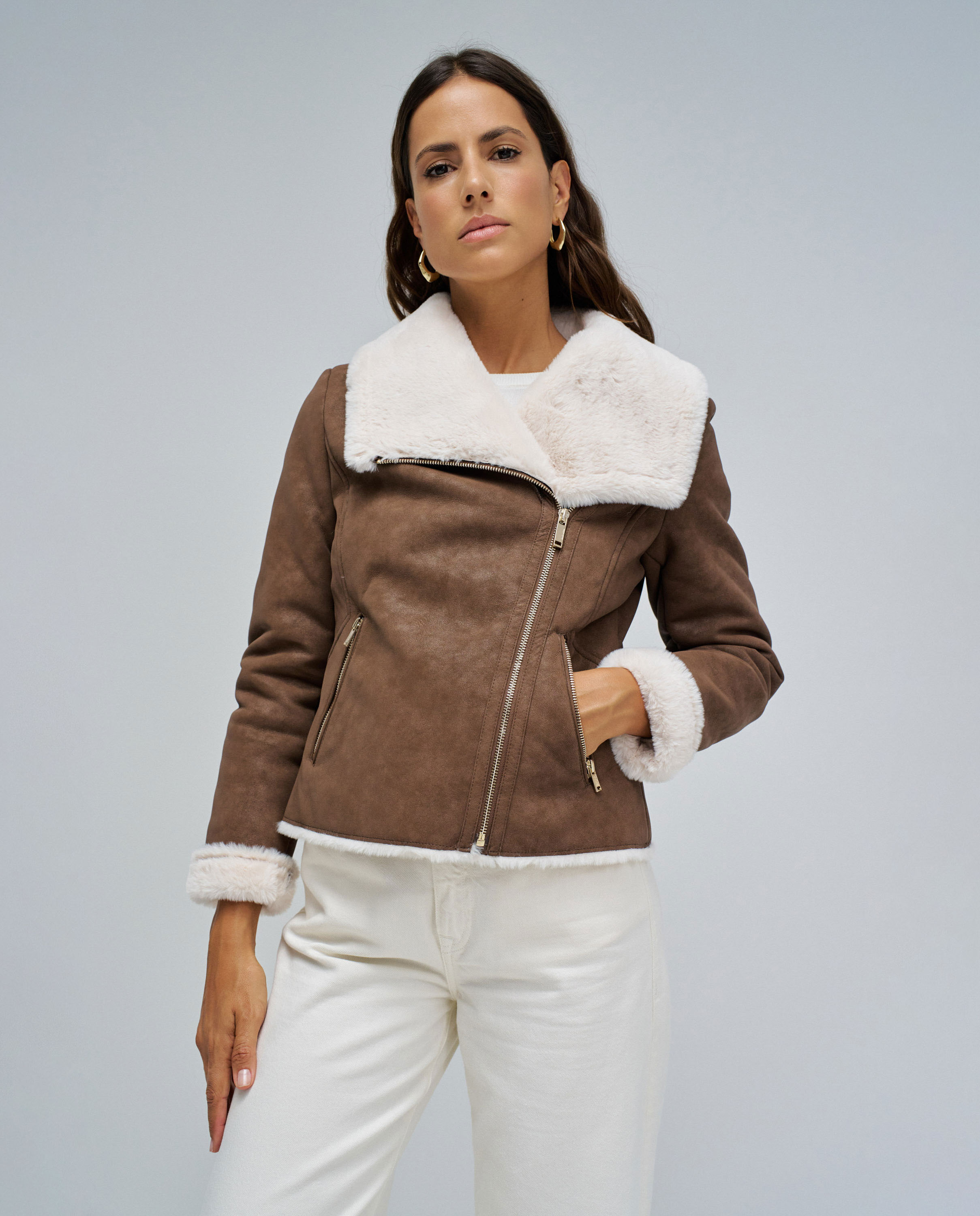 Biker de mujer efecto piel - Salsa Jeans - Marrón Marrón-1