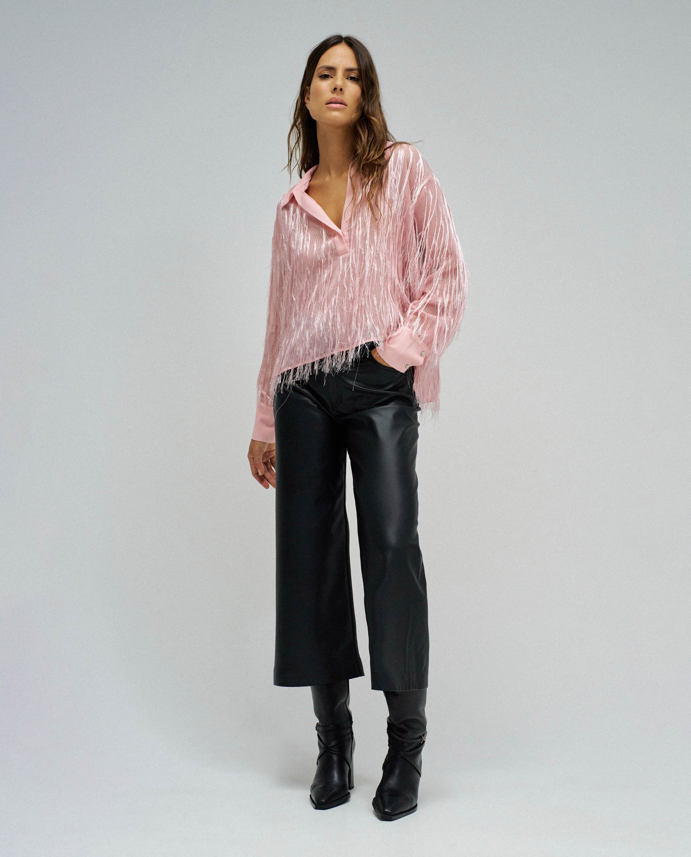 Blusa de mujer con flecos - Salsa Jeans - Rosa Rosa-5
