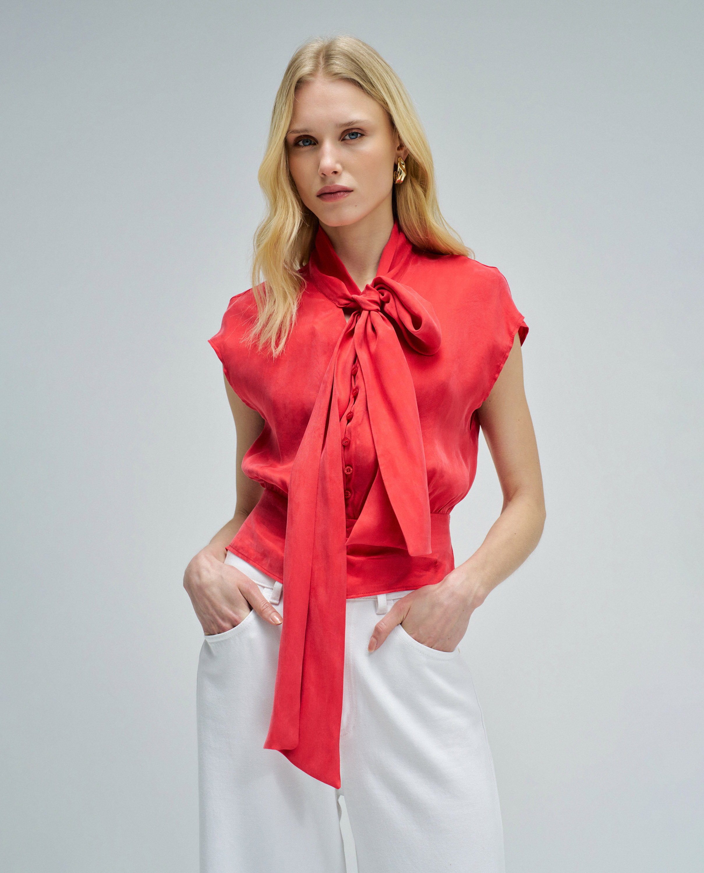 Salsa Jeans - Blusa en lightdenim efecto corsé de mujer.