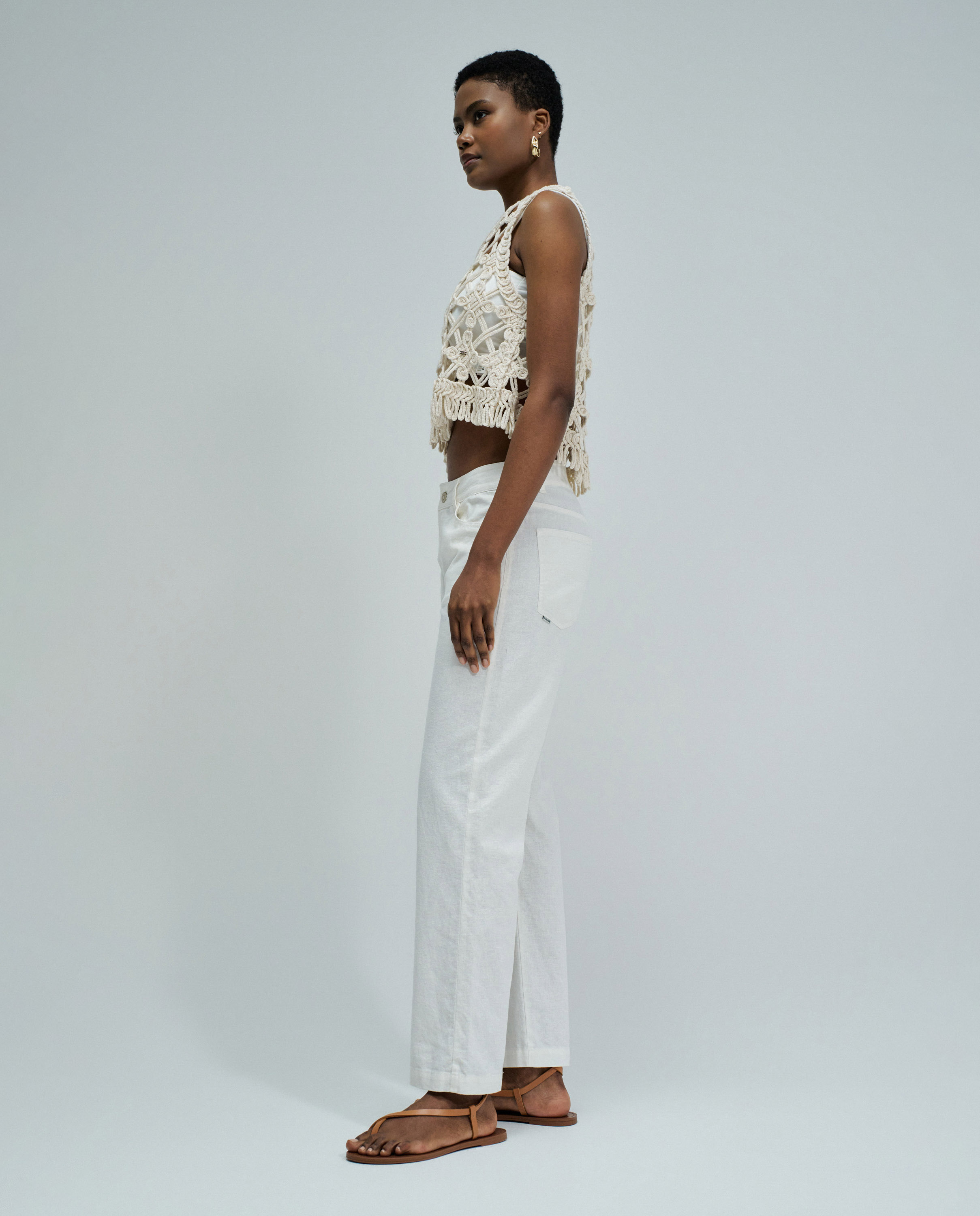Pantalones straight con lino de mujer - Salsa Jeans - Blanco Blanco-2