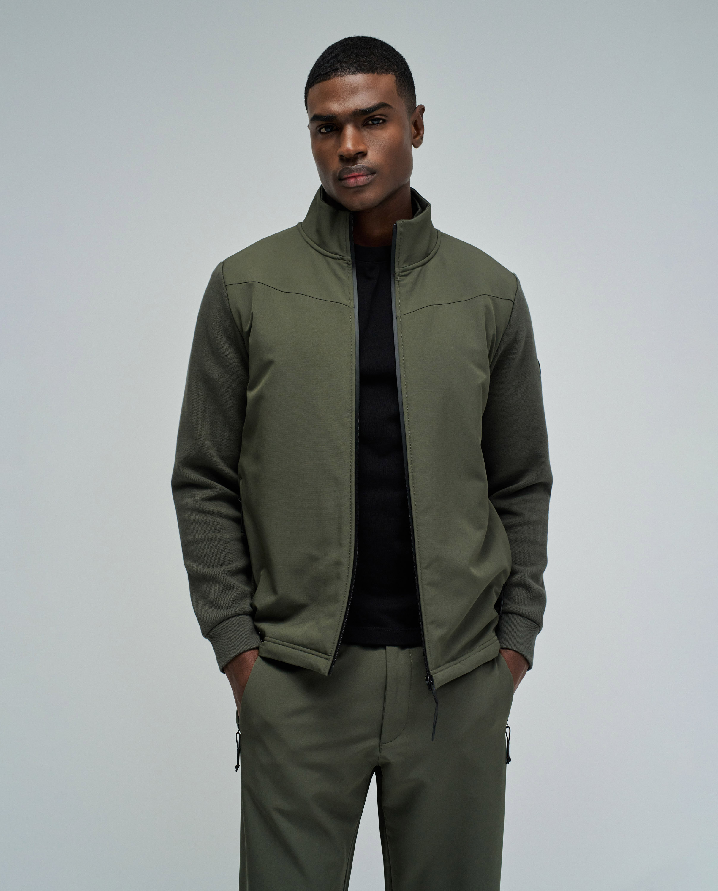 Chaqueta bomber de hombre con mezcla de materiales Verde militar