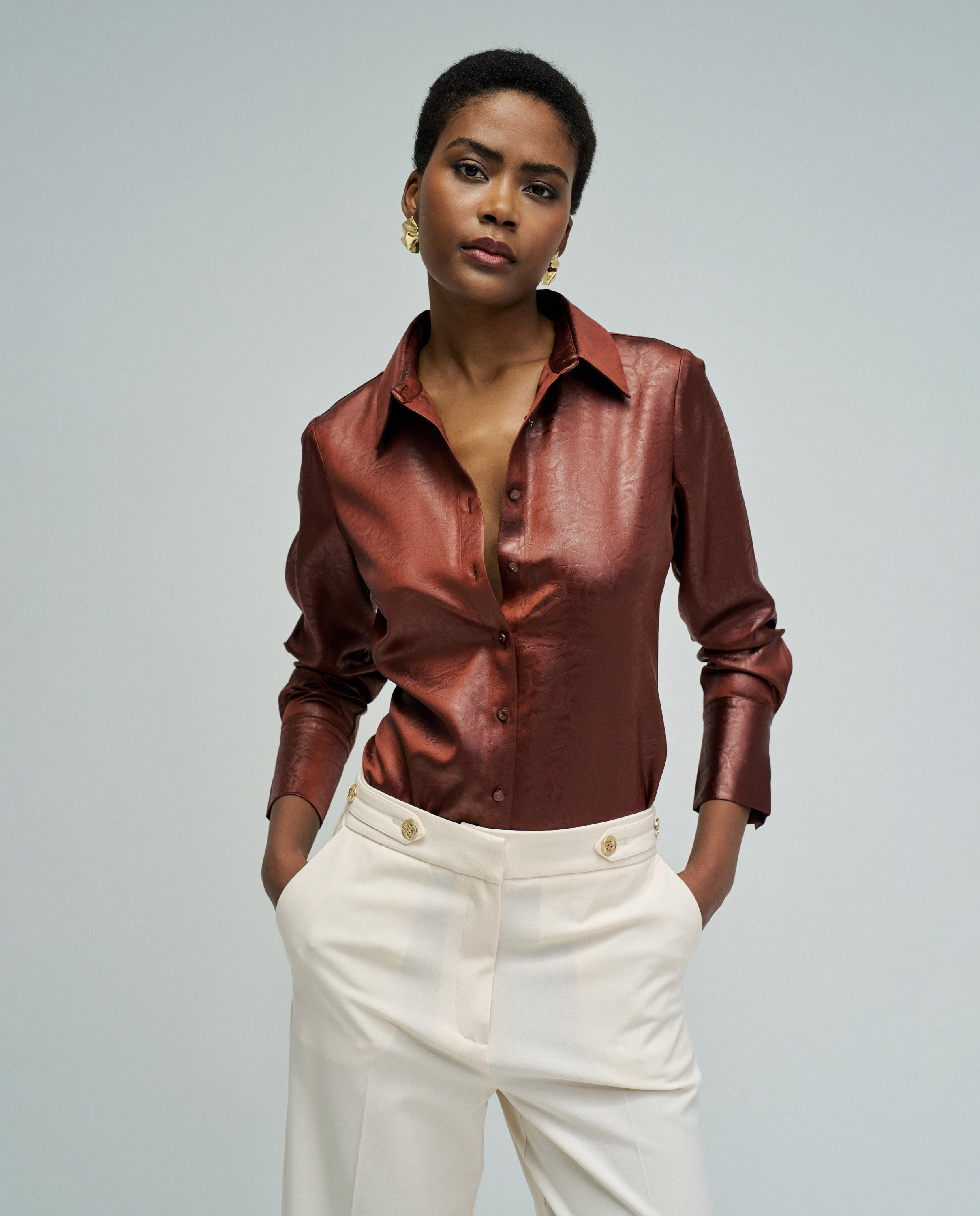 Salsa Jeans - Camisa satinada de mujer con textura.