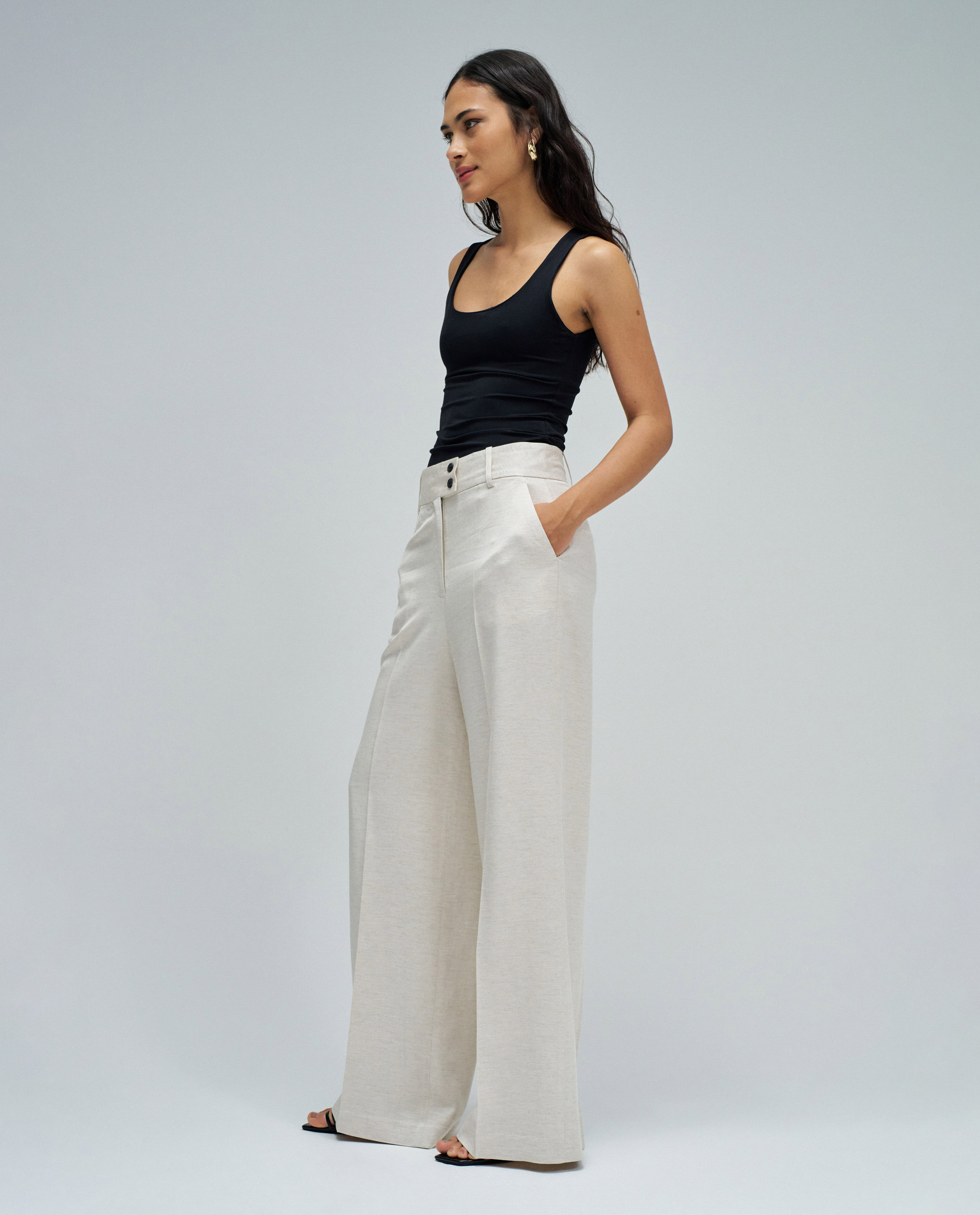 Pantalones chino wide de lino de mujer Blanco Salsa Jeans Blanco-2