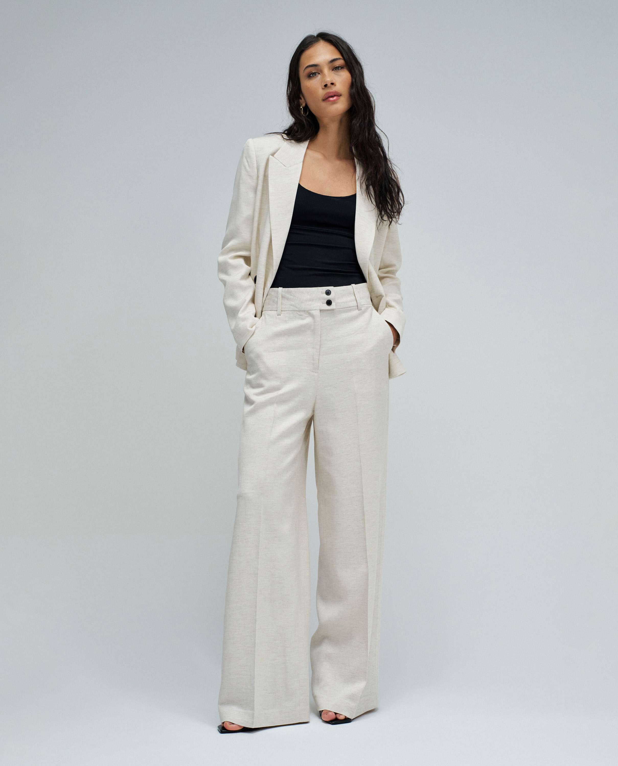 Pantalones chino wide de lino de mujer Blanco Salsa Jeans Blanco-5