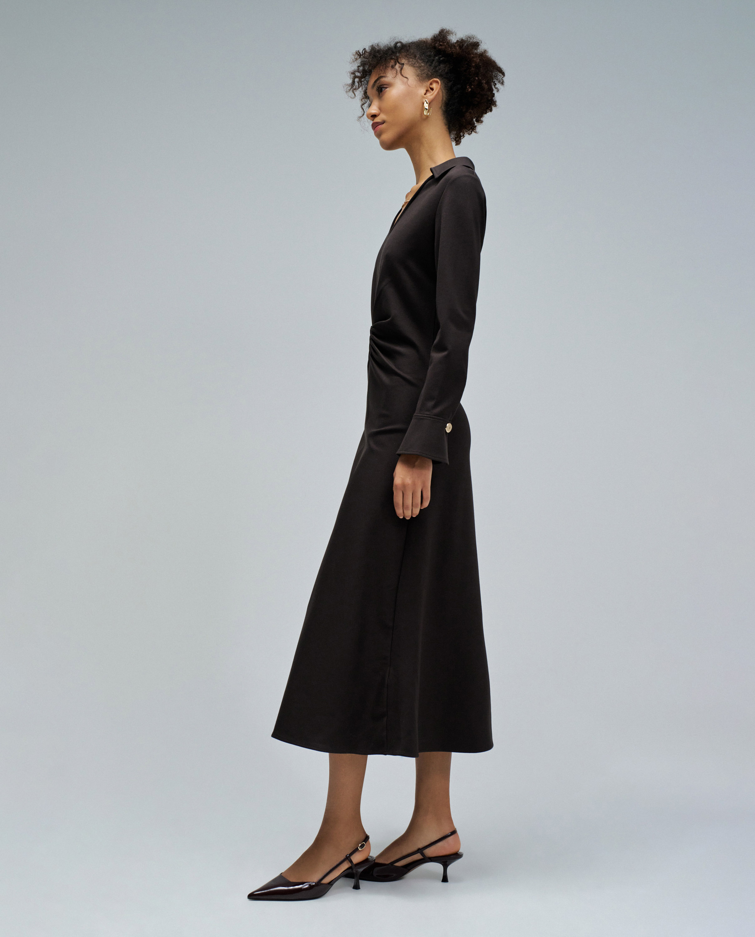 Vestido de mujer midi en punto - Salsa Jeans - Marrón oscuro Marrón oscuro-2
