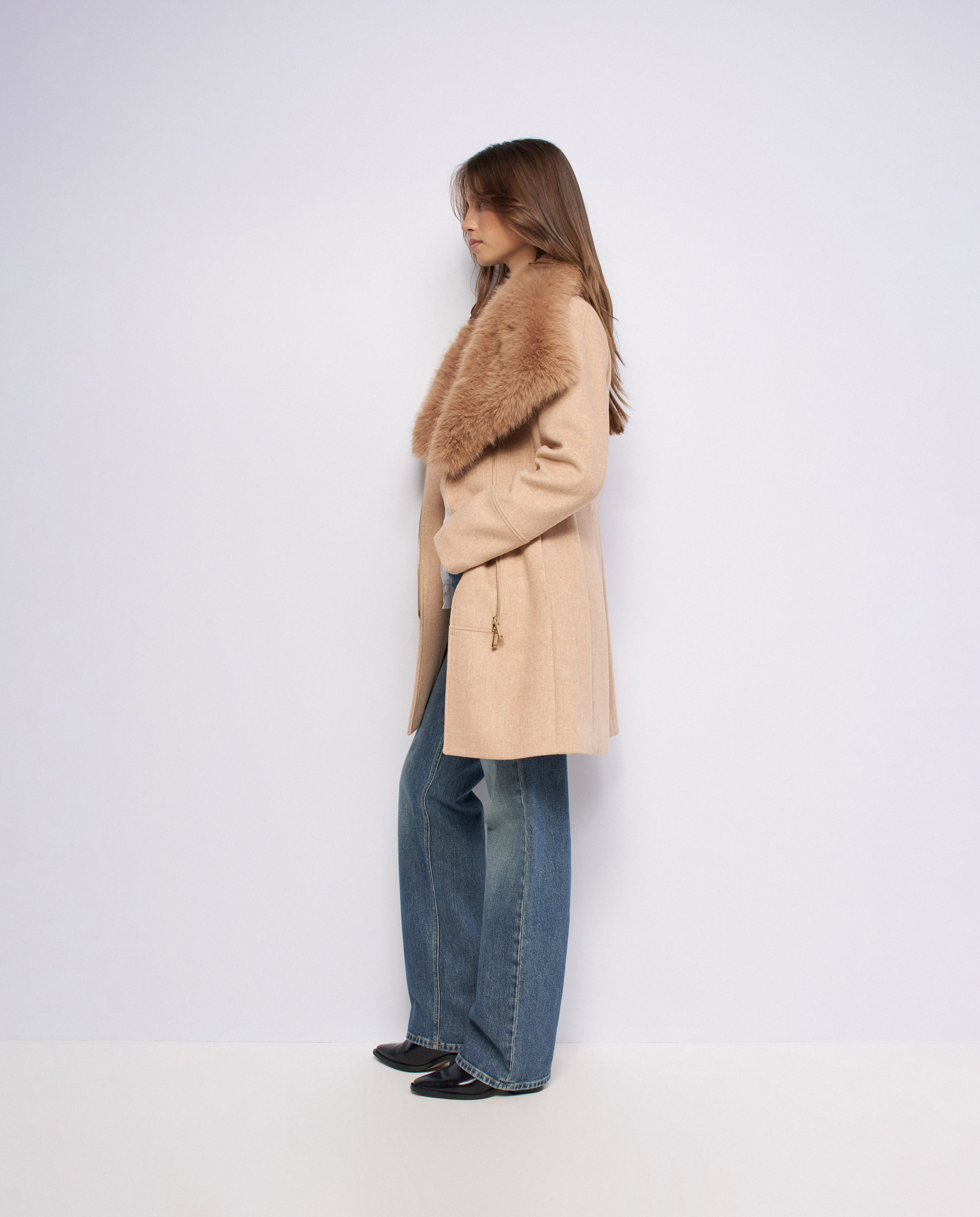 Abrigo de lana grace con pelo de mujer - Salsa Jeans - Camel Camel-2