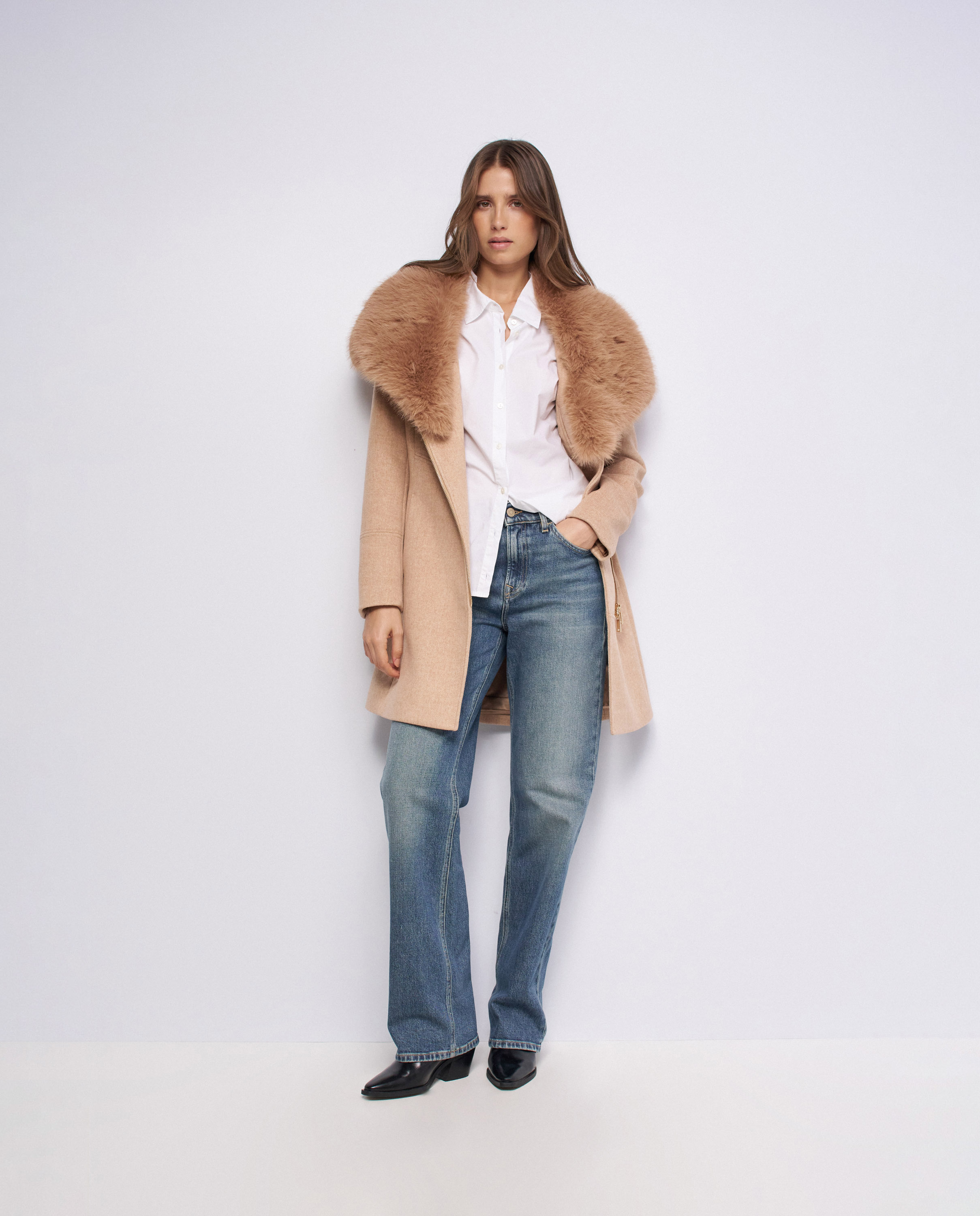 Abrigo de lana grace con pelo de mujer - Salsa Jeans - Camel Camel-5