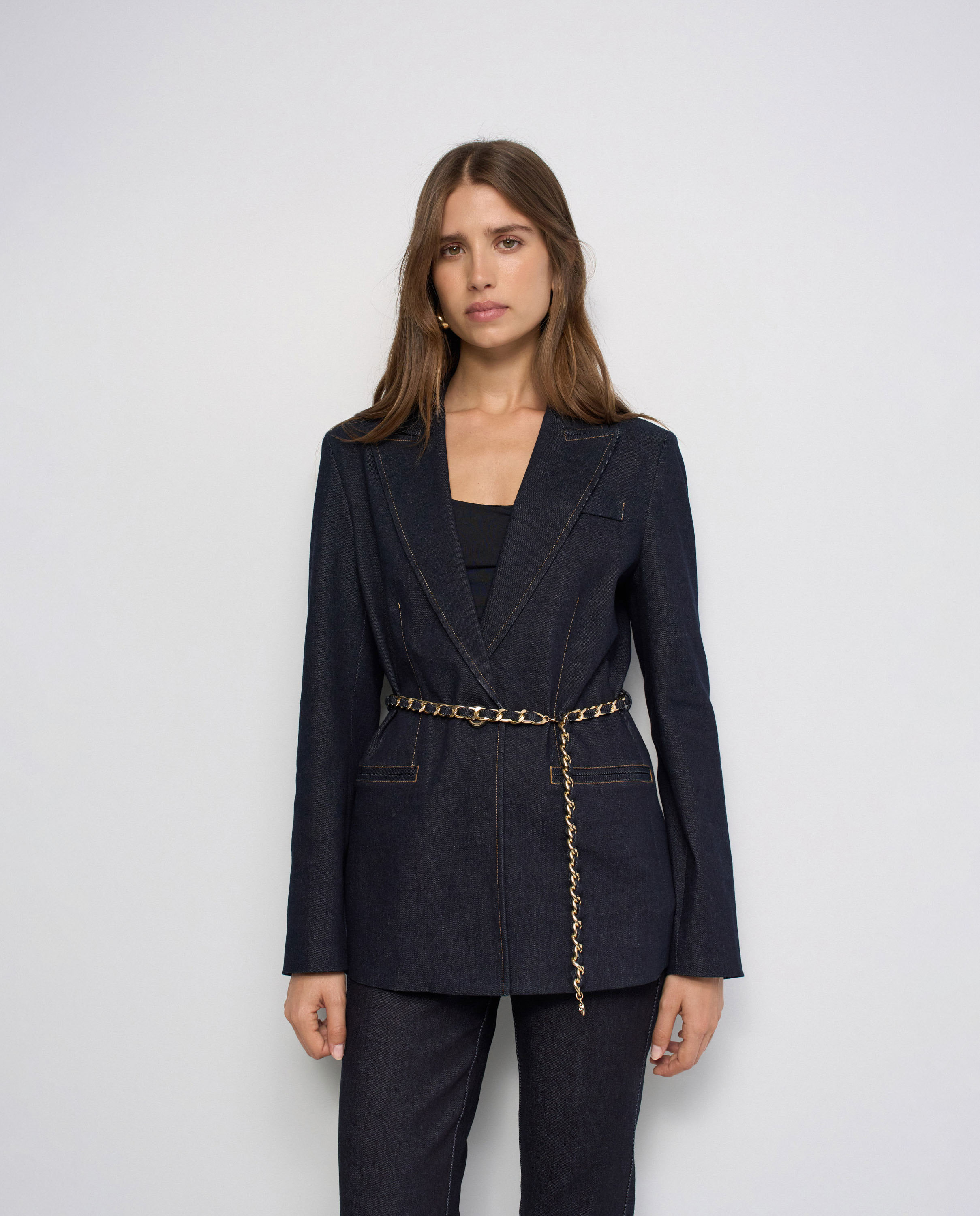 Blazer de denim con cinturón de mujer - Salsa Jeans - Azul Azul-1