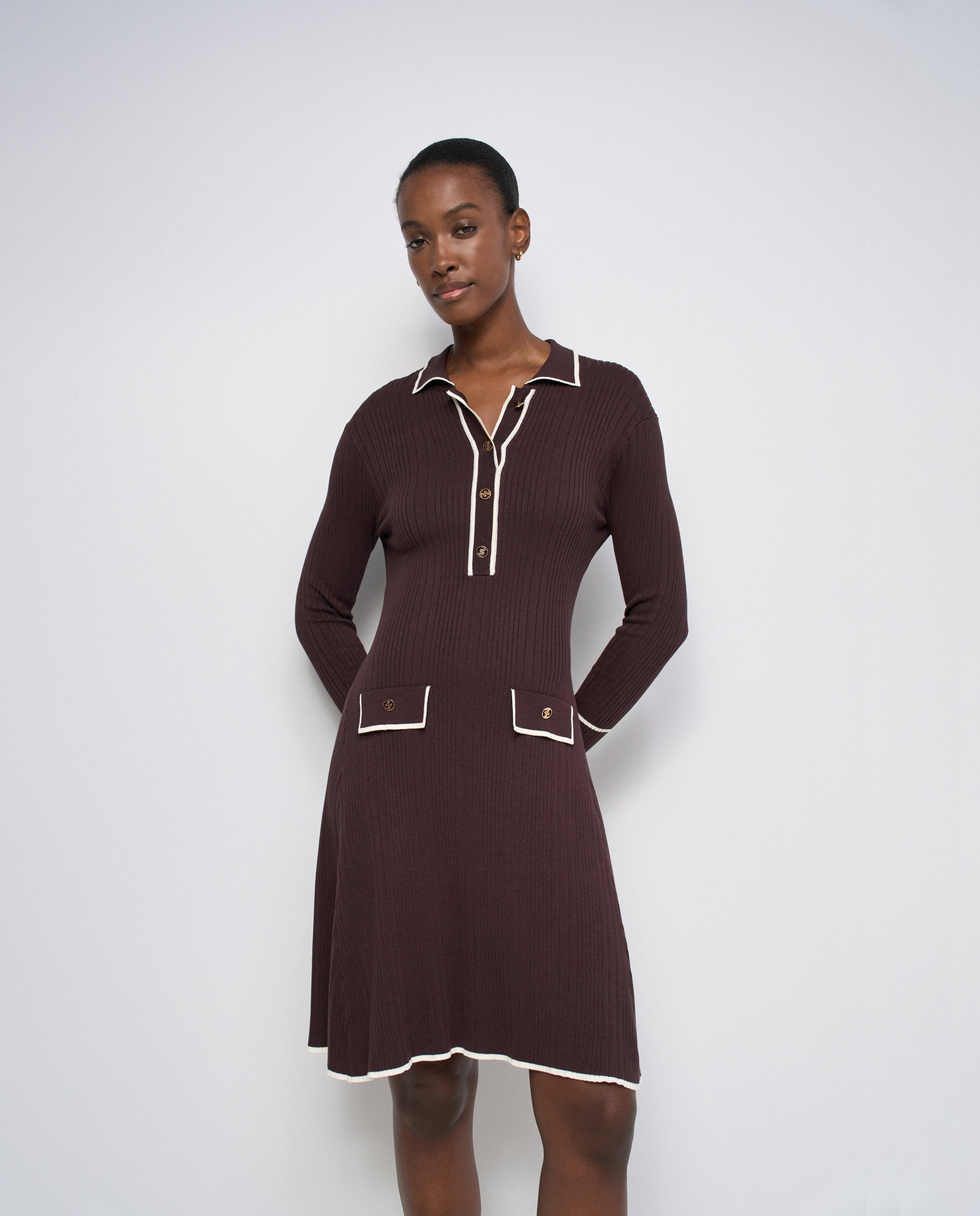 Vestido corto de punto estilo polo de mujer - Salsa Jeans - Marrón Marrón-1
