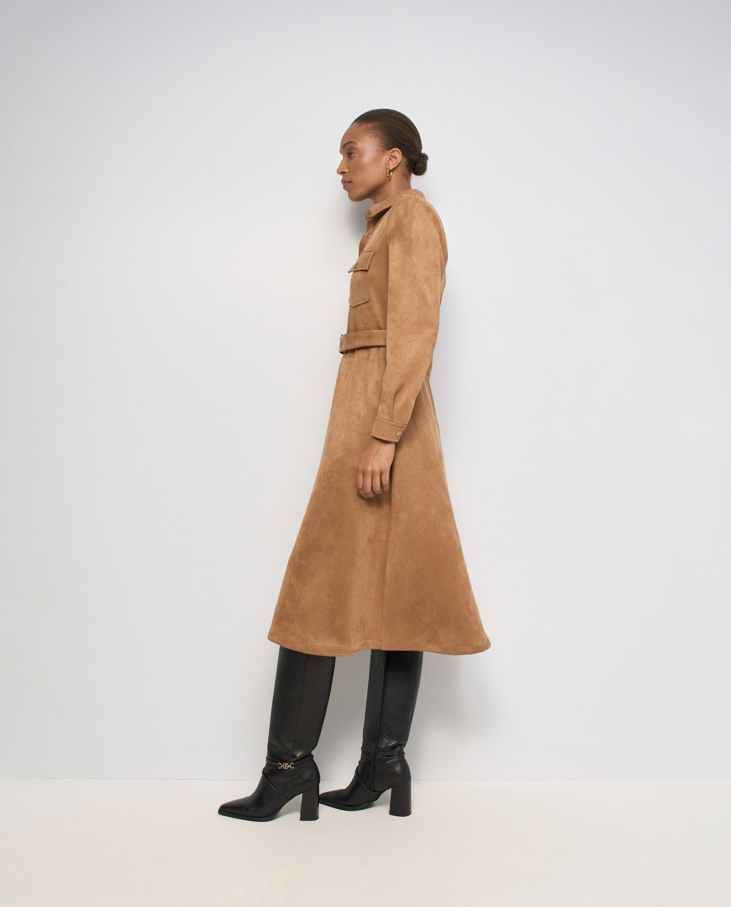 Vestido midi de ante de mujer - Salsa Jeans - Marrón Marrón-2