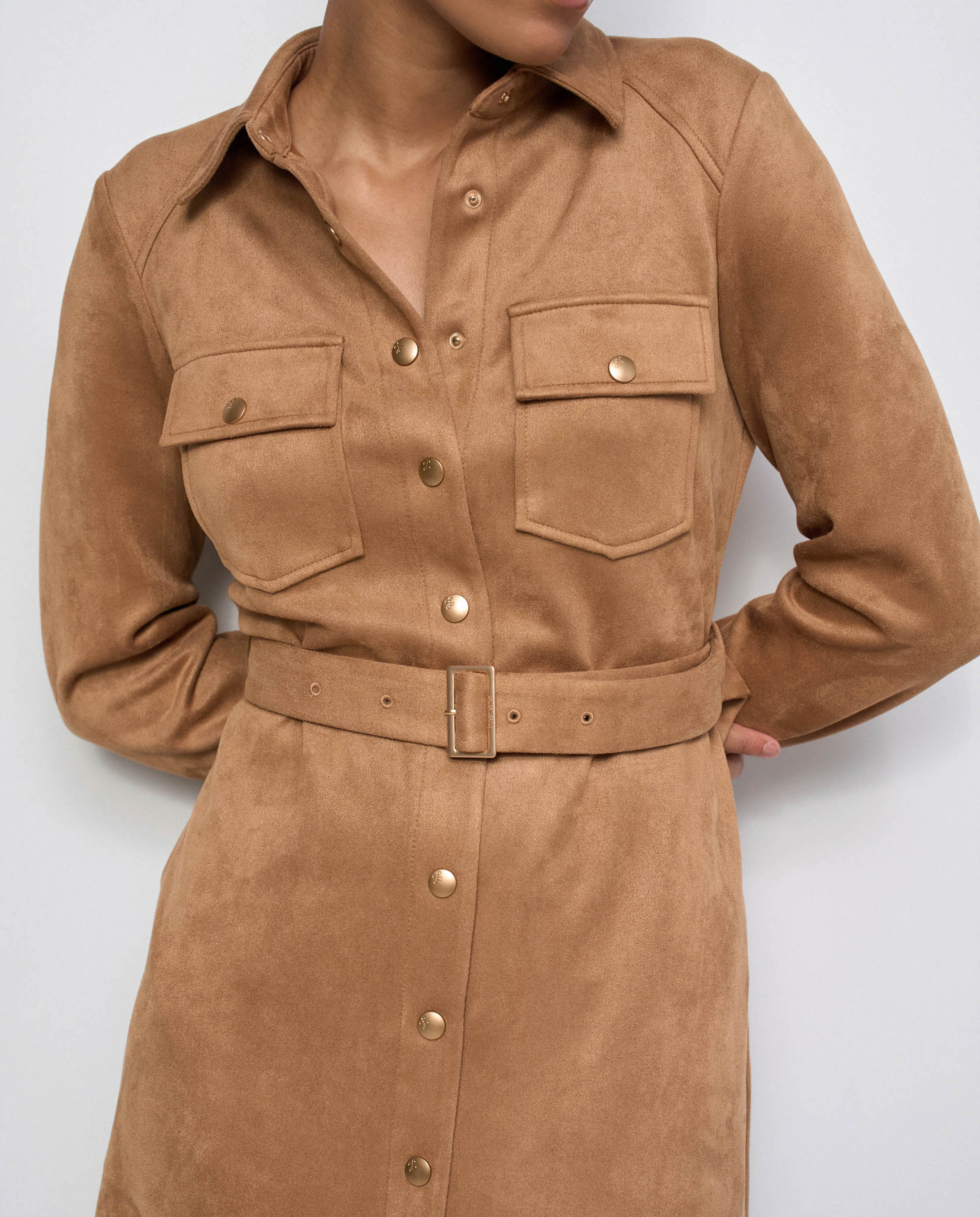 Vestido midi de ante de mujer - Salsa Jeans - Marrón Marrón-4