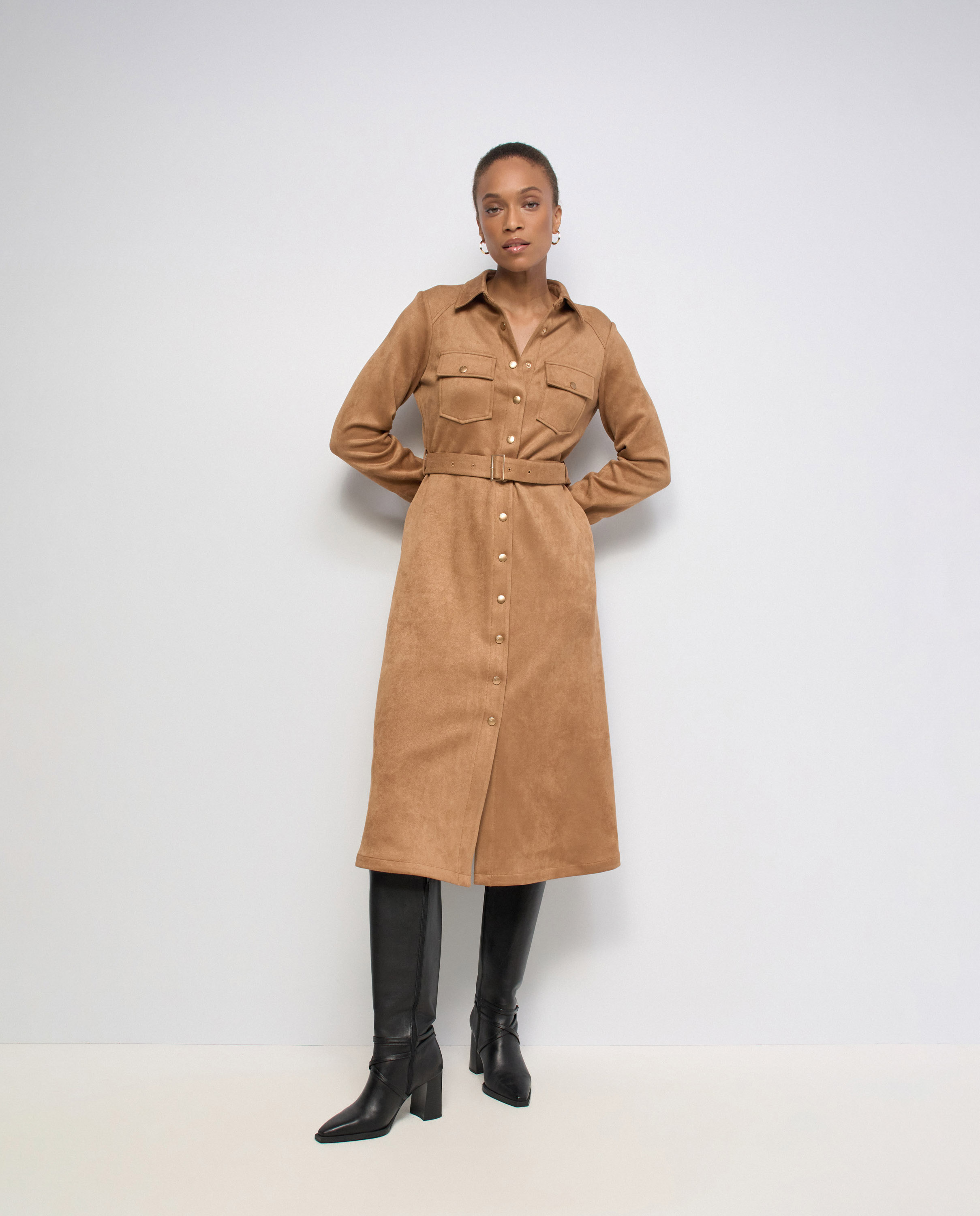 Vestido midi de ante de mujer - Salsa Jeans - Marrón Marrón-5