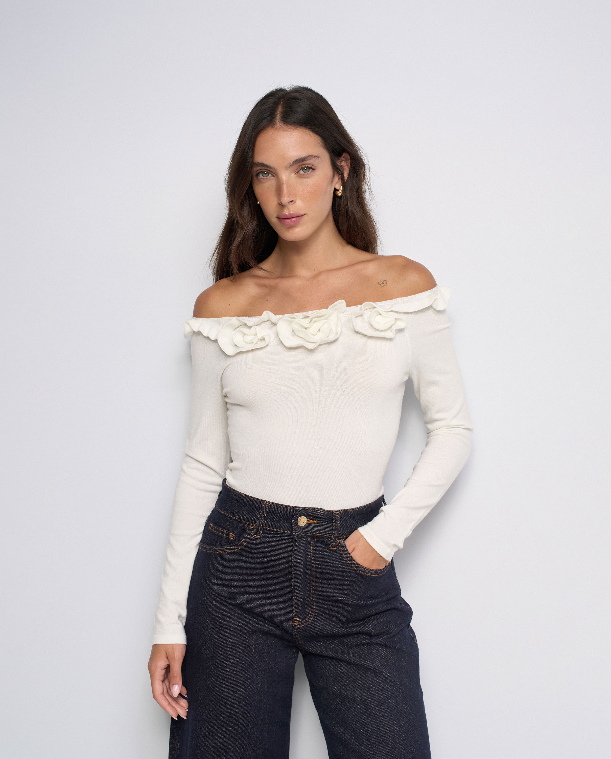 Jersey con apliques florales tridimensionales de mujer - Salsa Jeans - Natural Natural-1