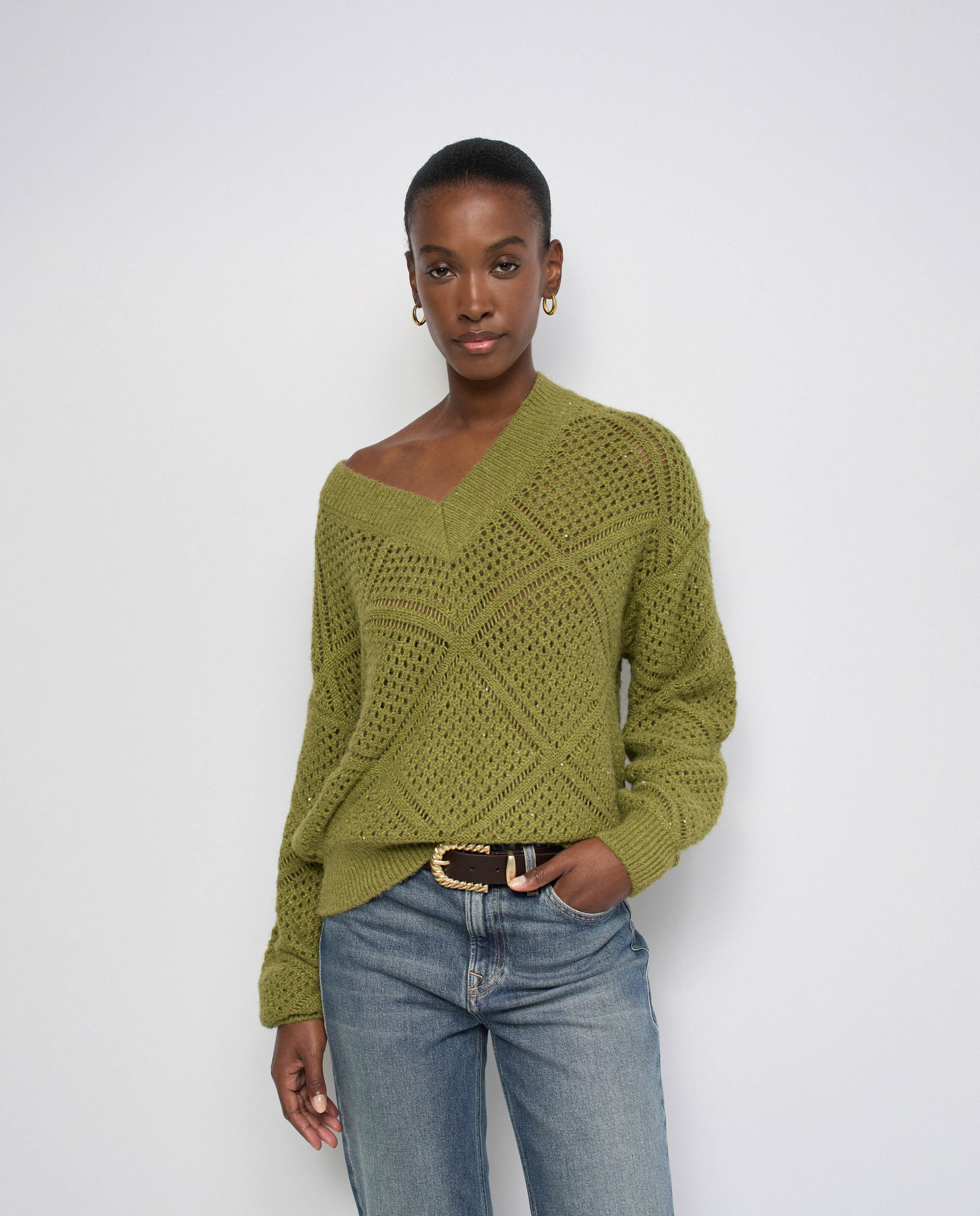 Jersey de punto con brillos de mujer - Salsa Jeans - Verde Verde-1